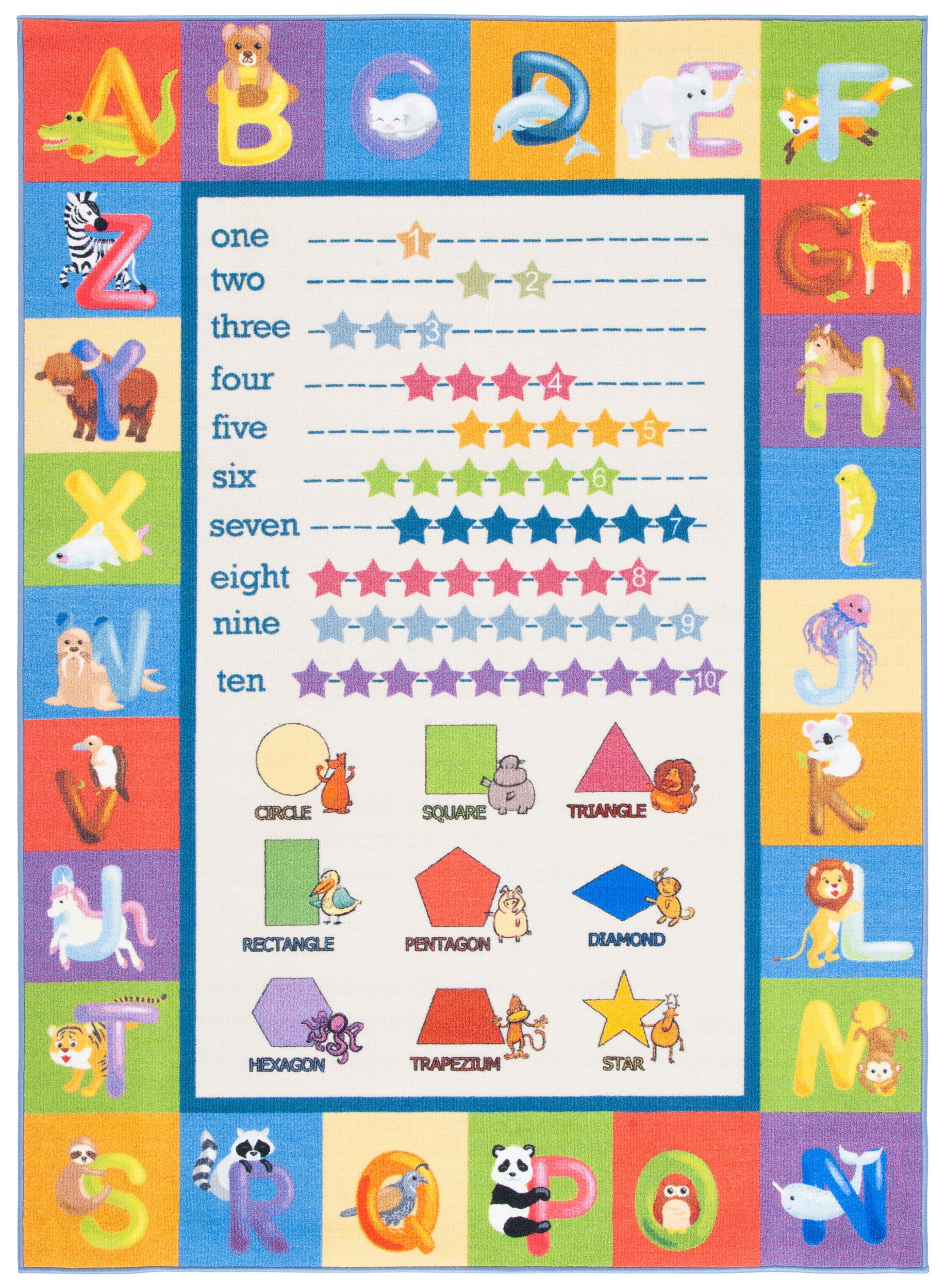 Kids Multicolor Educational Alphabet and Shapes Rug