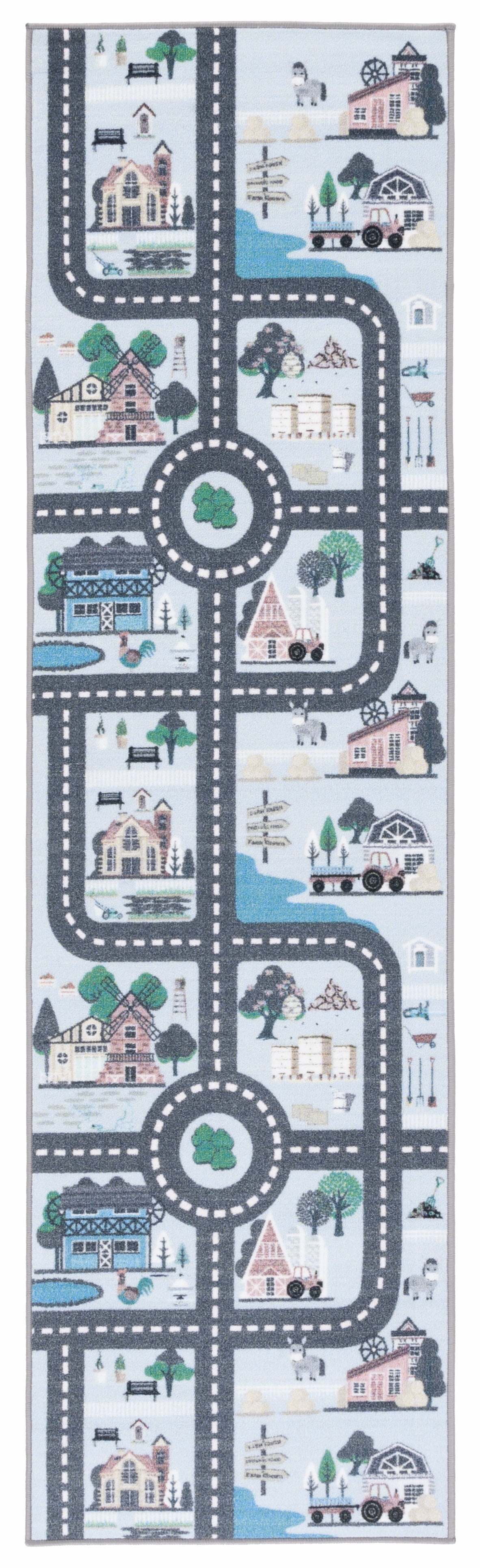 Blue and Dark Grey Synthetic Runner Rug for Kids Playroom