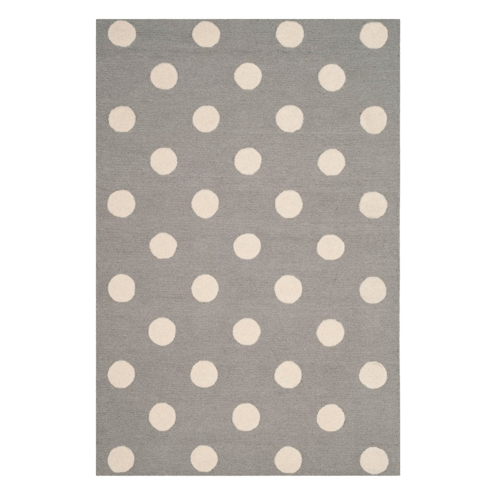 Handmade Tufted Wool Round Kids Play Rug in Grey and Ivory, 59"