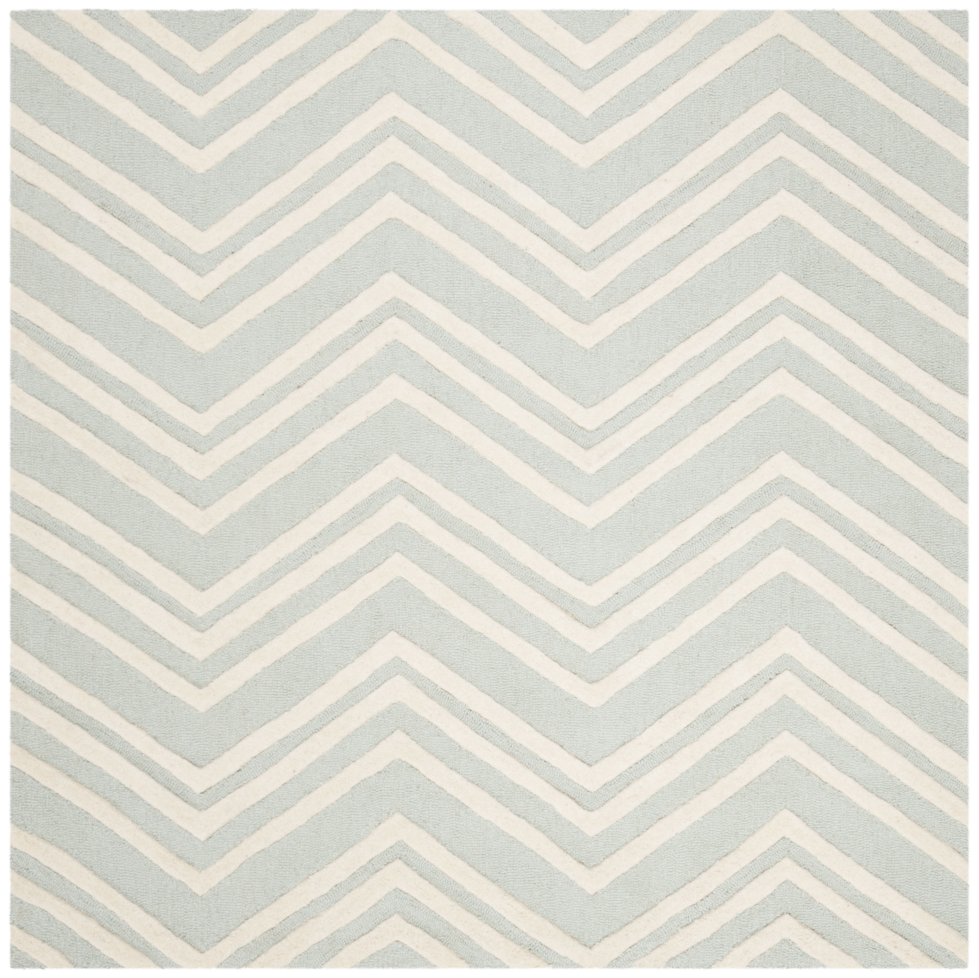 Mint and Ivory Hand-Tufted Wool Kids Square Rug 5' x 5'