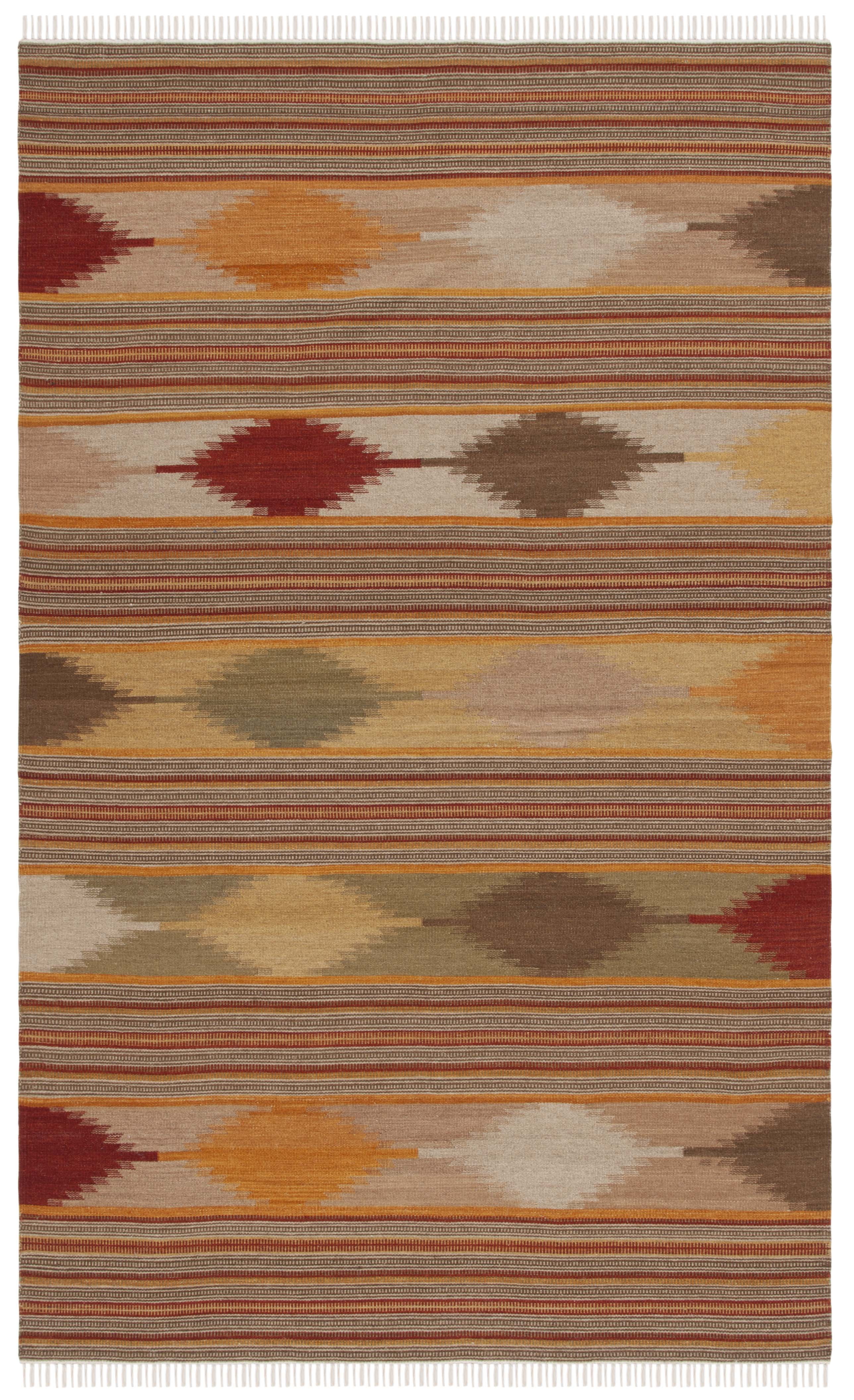 Handmade Red and Orange Wool Flat Woven Rectangular Rug
