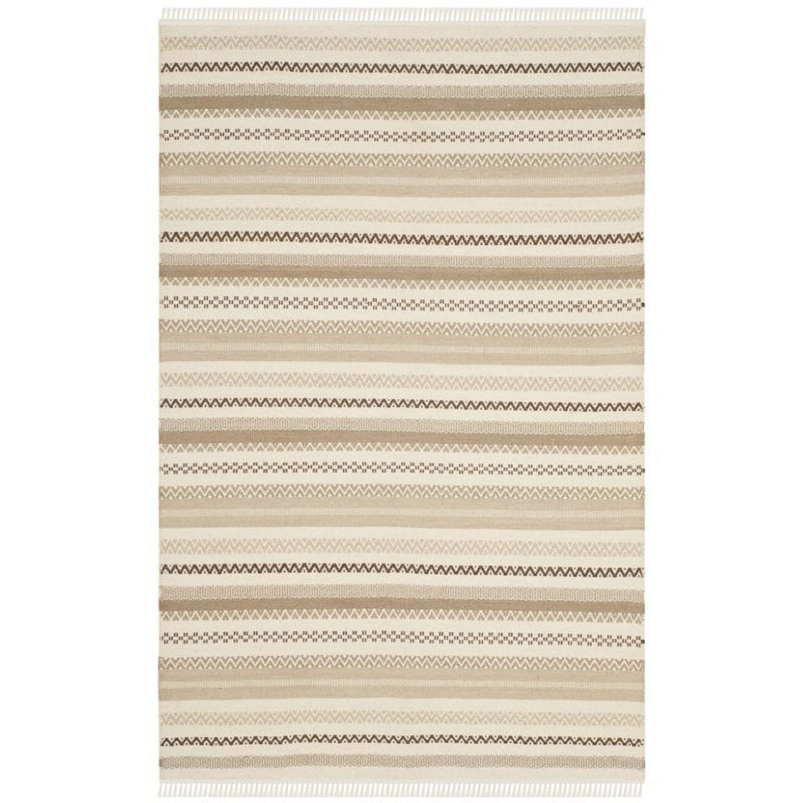 Beige and Brown Flat Woven Wool Cotton Area Rug 4' x 6'