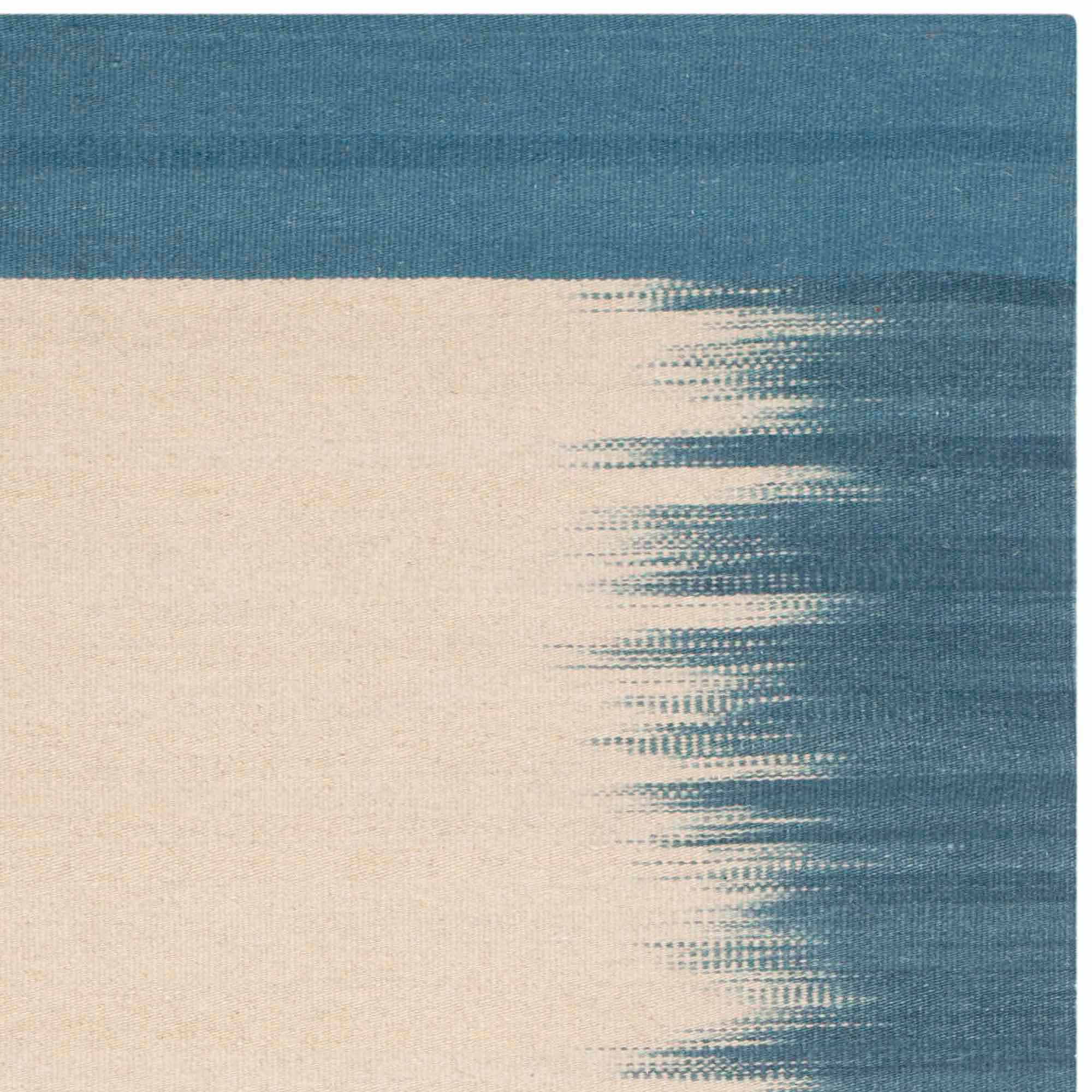 Light Blue and Beige Wool Flat Woven Reversible Rug, 4' x 6'