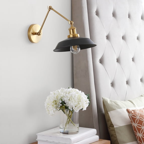 Safavieh Kingston Adjustable Classic Wall Sconce, Brass Gold/Black