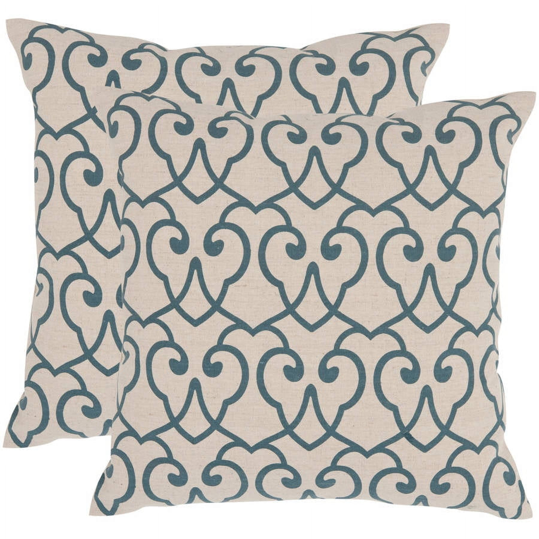 Kyle Blue and Beige Embroidered Linen Throw Pillow Set