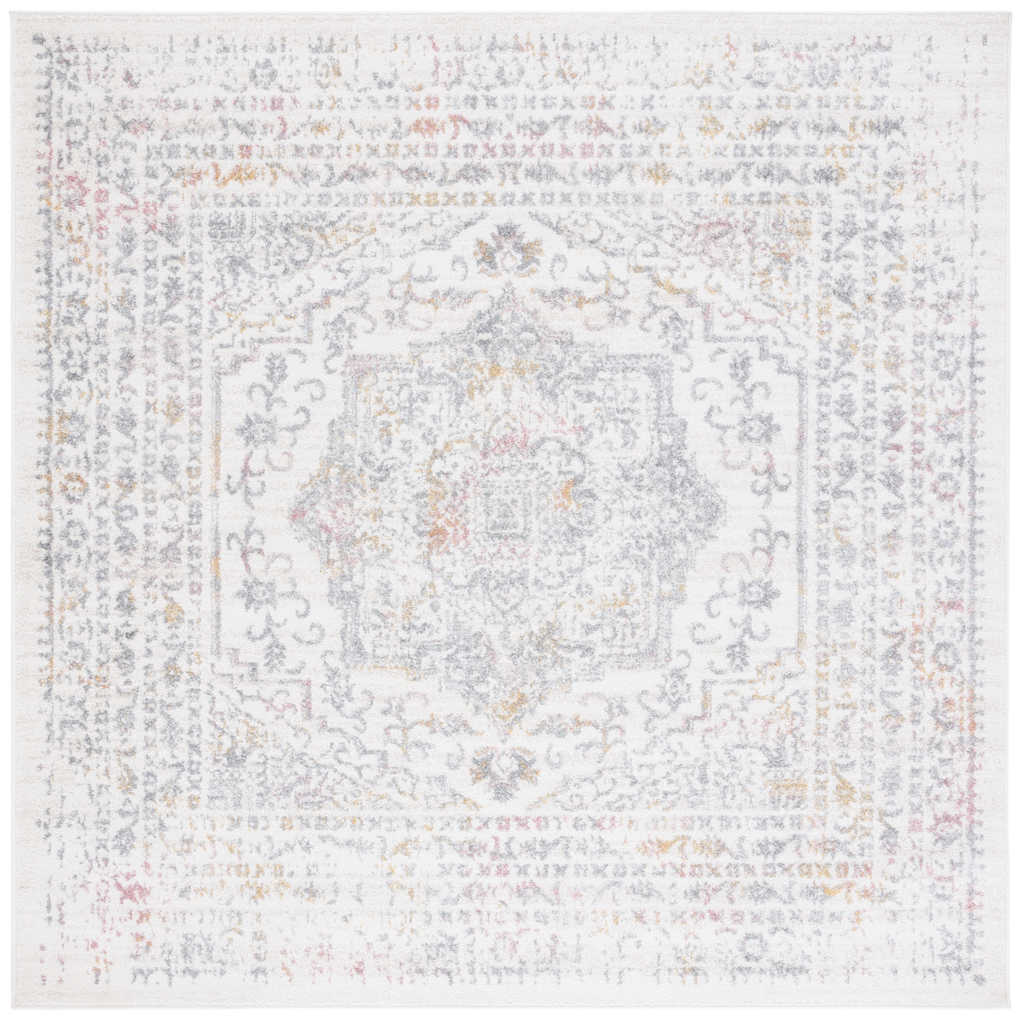 Layla Ivory and Tan Vintage Square Area Rug 6'7"x6'7"
