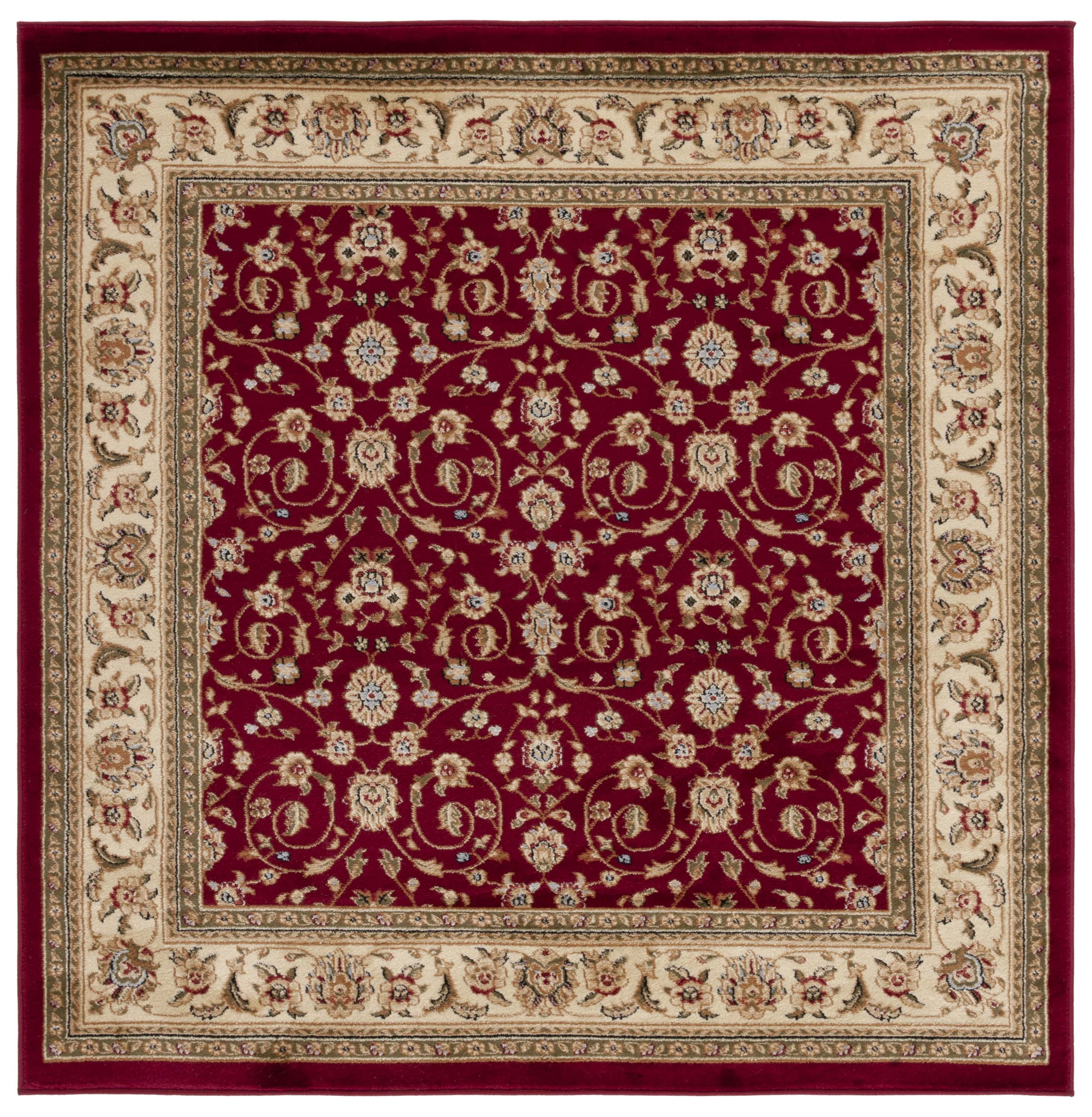 Lyndhurst Red and Ivory 4' Square Synthetic Area Rug