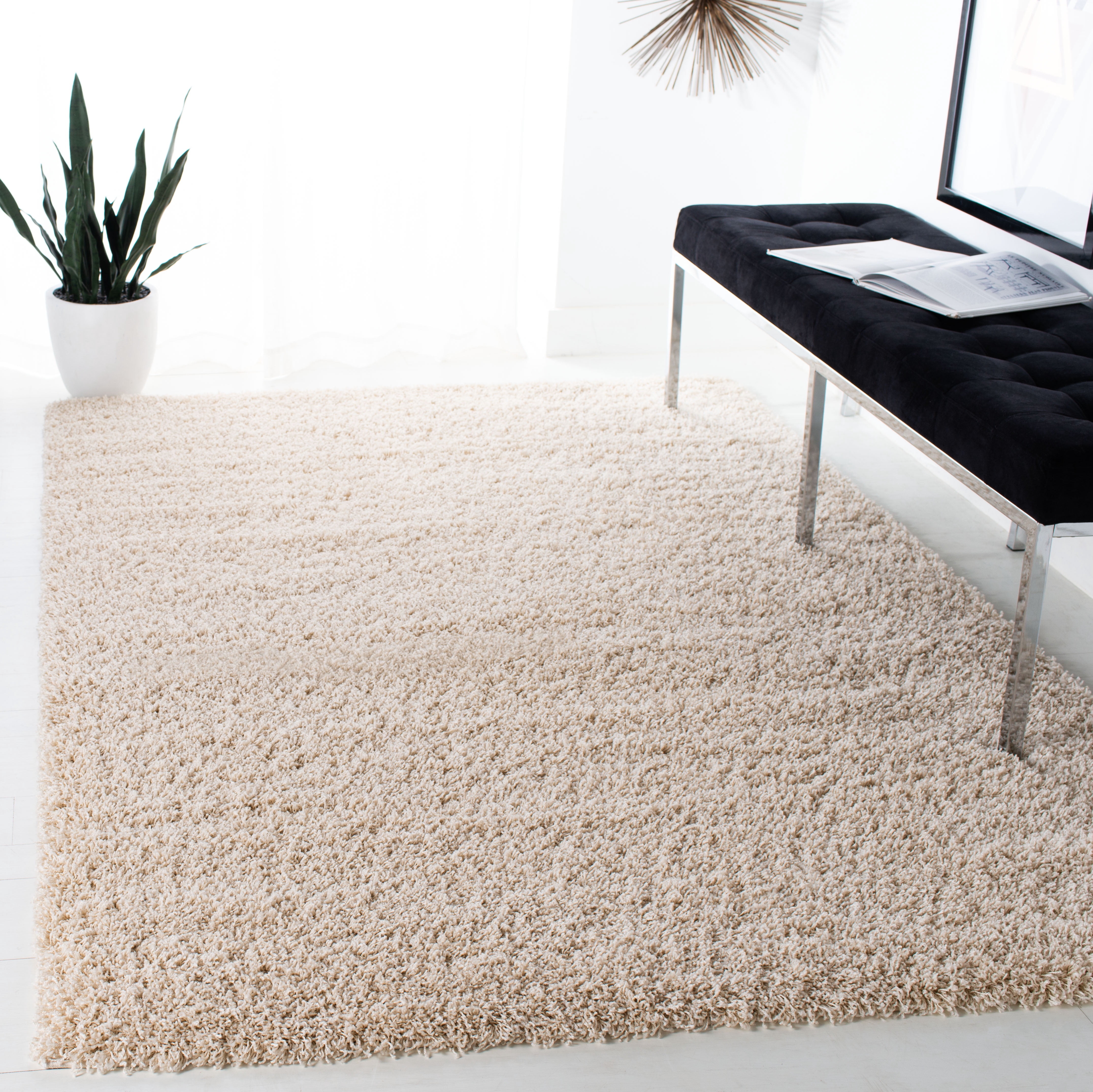 Safavieh Laguna Neven Solid Shag Area Rug, Beige, 4' x 4' Square