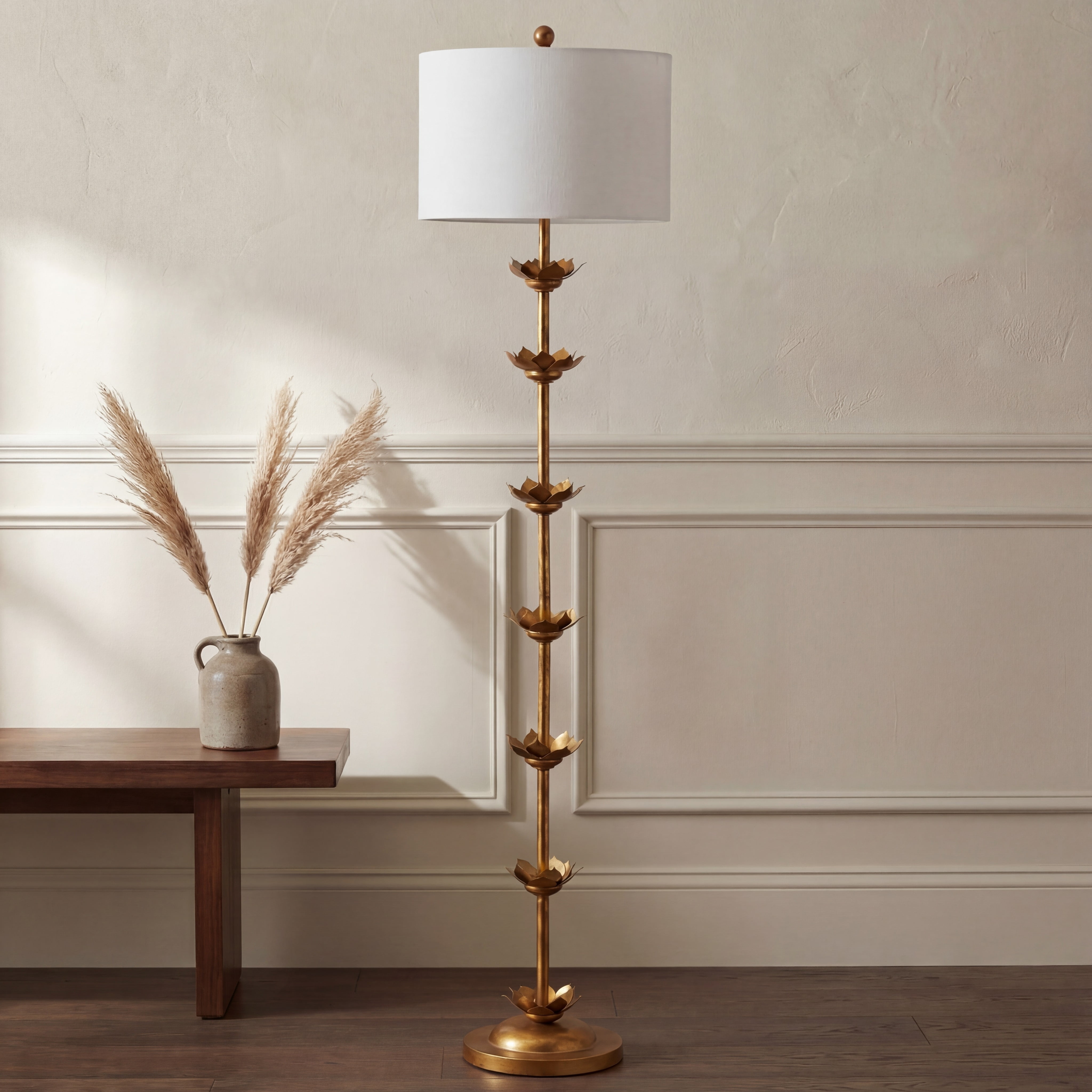 Safavieh Landen Leaf Floor Lamp 63.5 in., Antique Gold, Off-White Shade