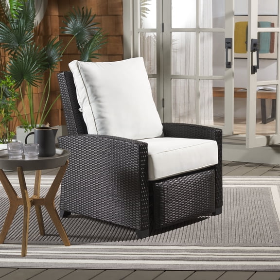 Safavieh Landon Outdoor Coastal Aluminum Recliner Chair, Black/White