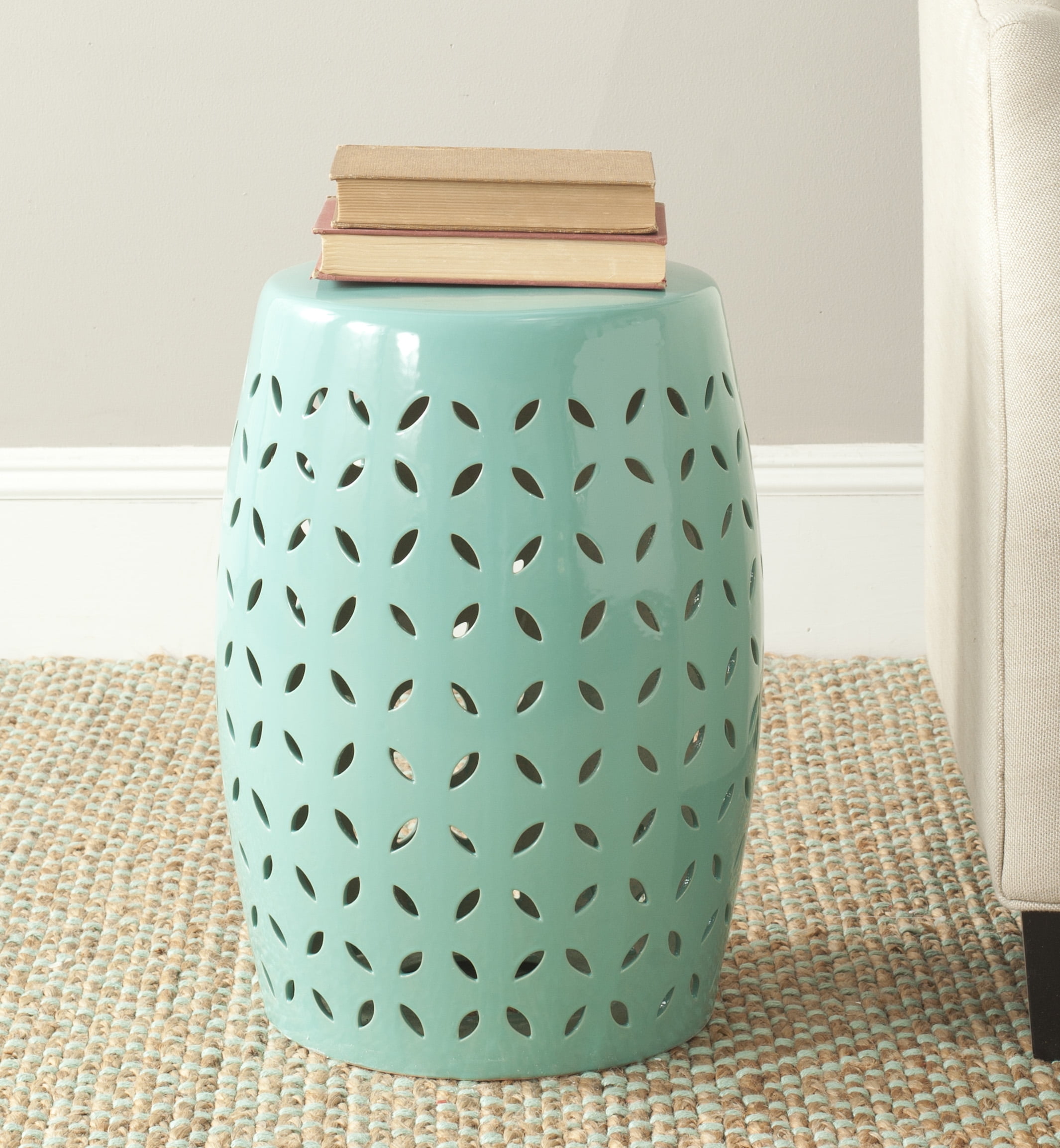 Safavieh ACS Stool Collection 18.50 in Contemporary Solid, Geometric Ceramic Garden Stool, Blue (1 Count)