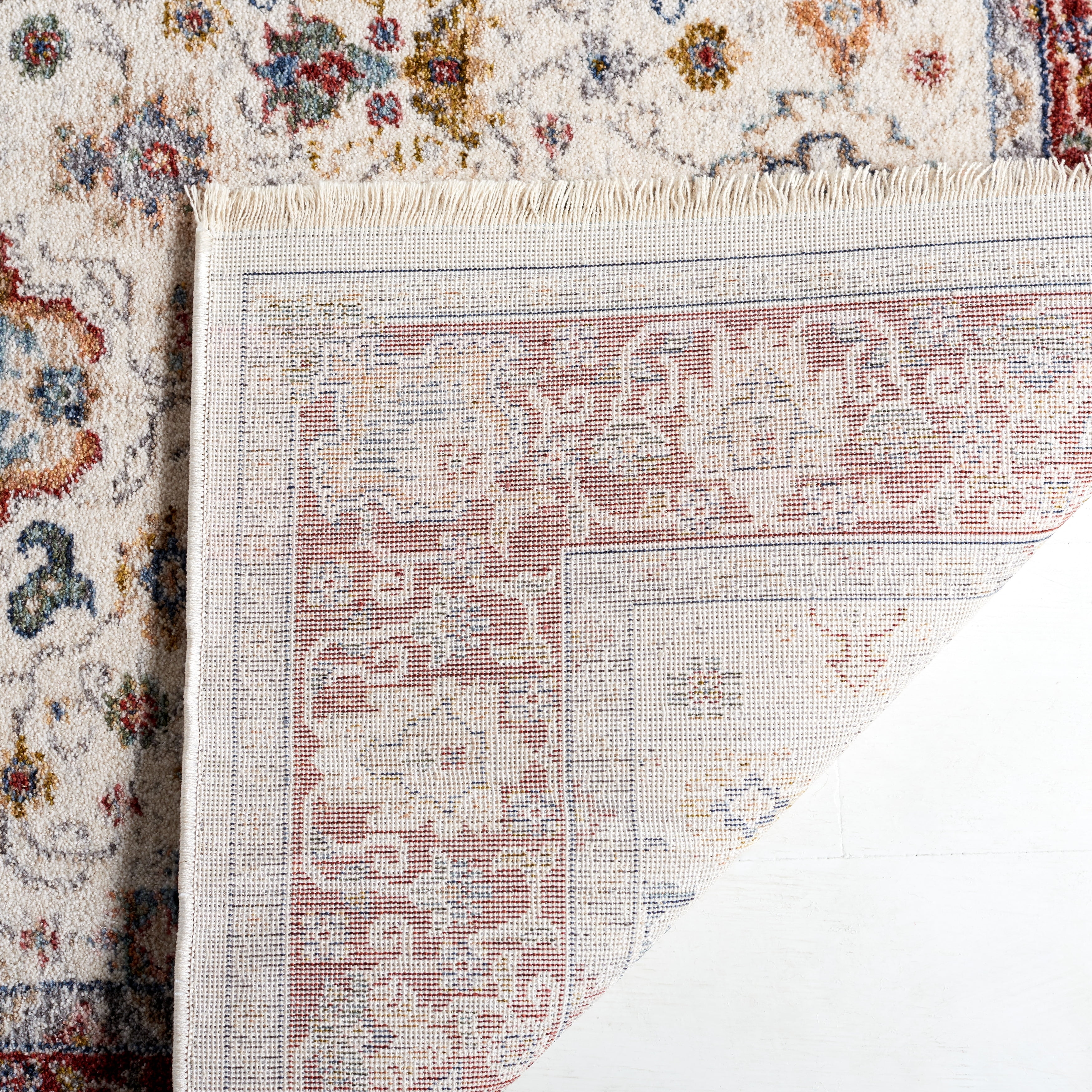 Ivory and Blue Rust Hand-knotted Synthetic Runner Rug, 2' x 8'