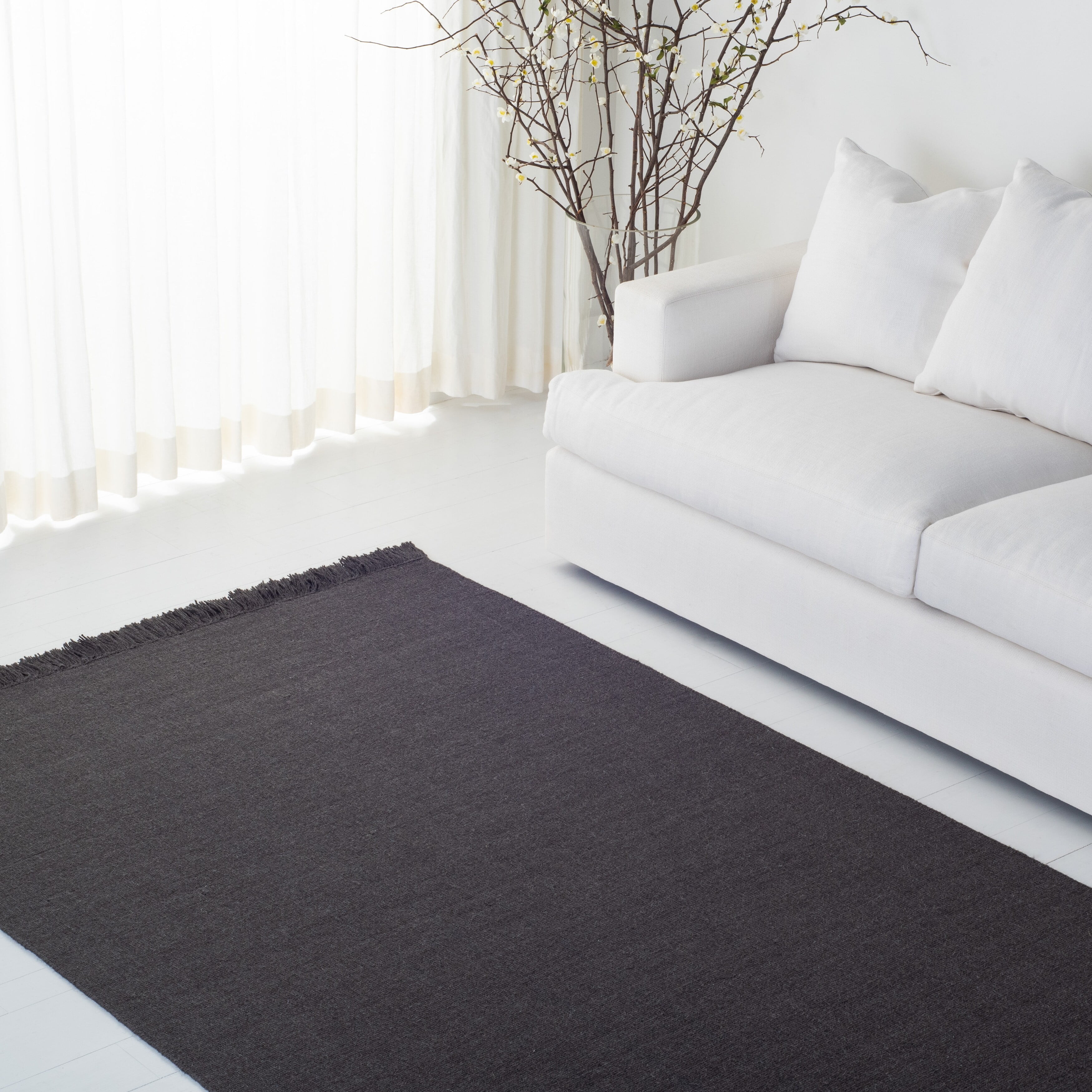 Charcoal Gray Hand-Knotted Wool Rectangular Area Rug, 5' x 8'