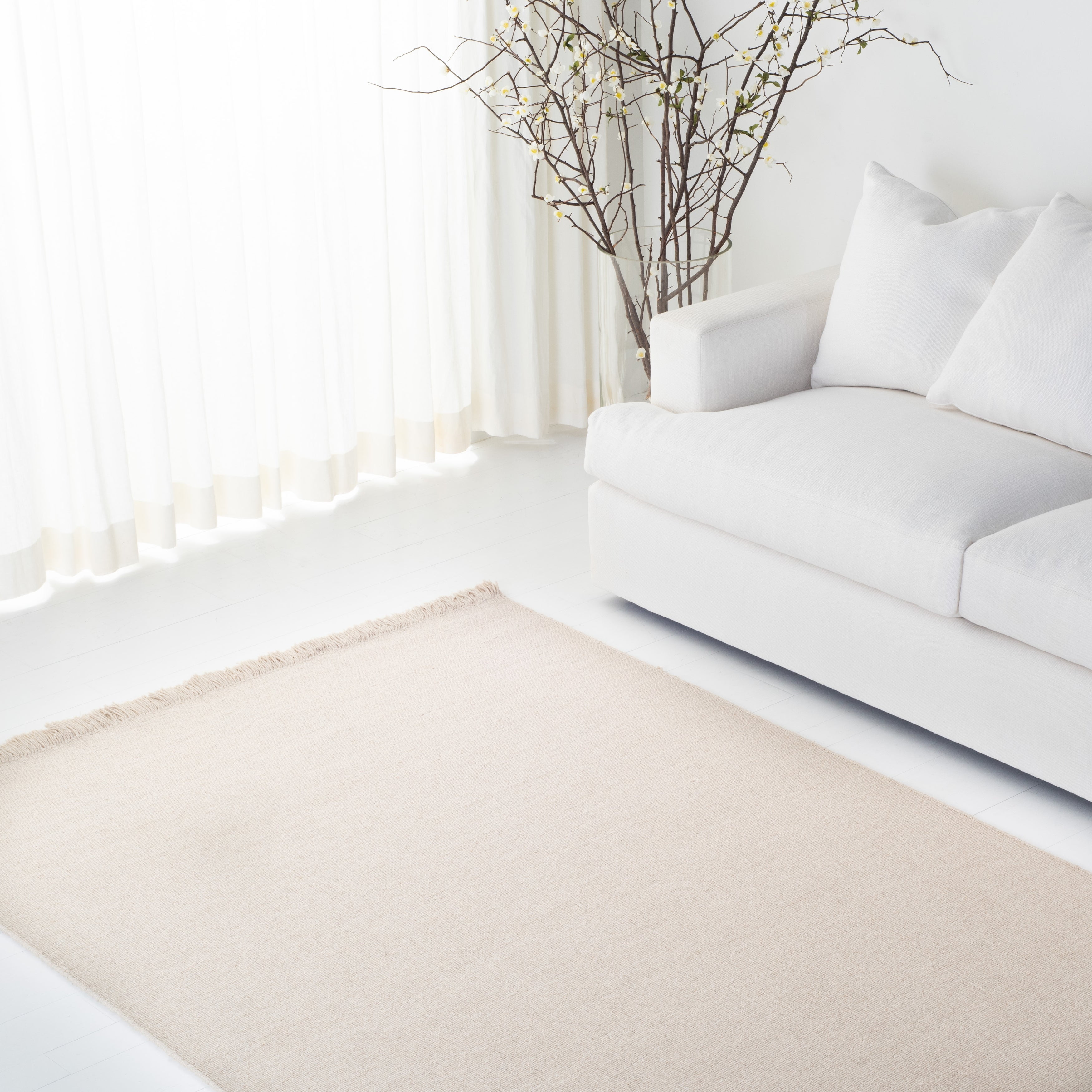 Beige Hand-Knotted Wool Rectangular Area Rug, 9' x 12'