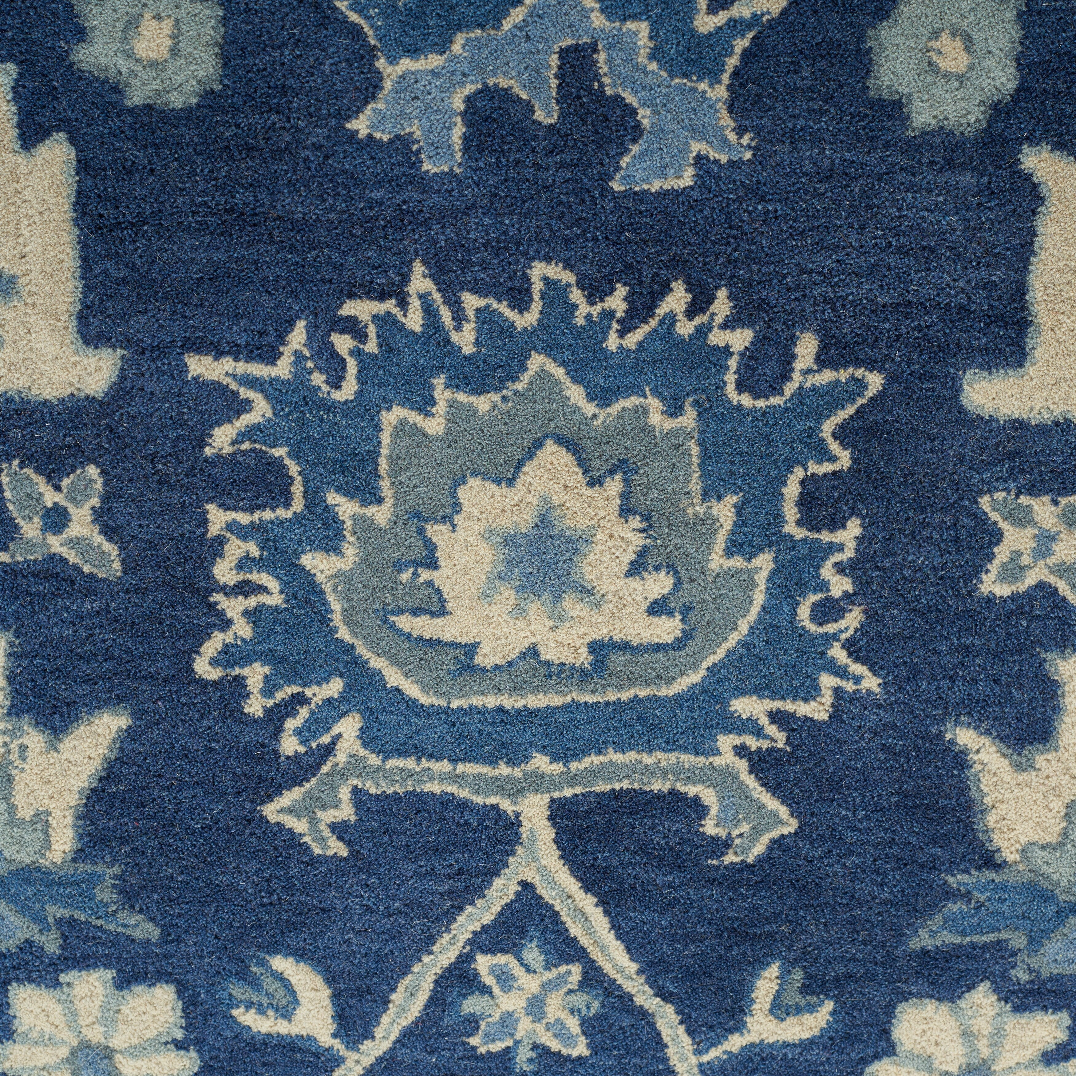 Chic Floral Blue/Ivory Hand-Knotted Wool Area Rug 8' x 10'