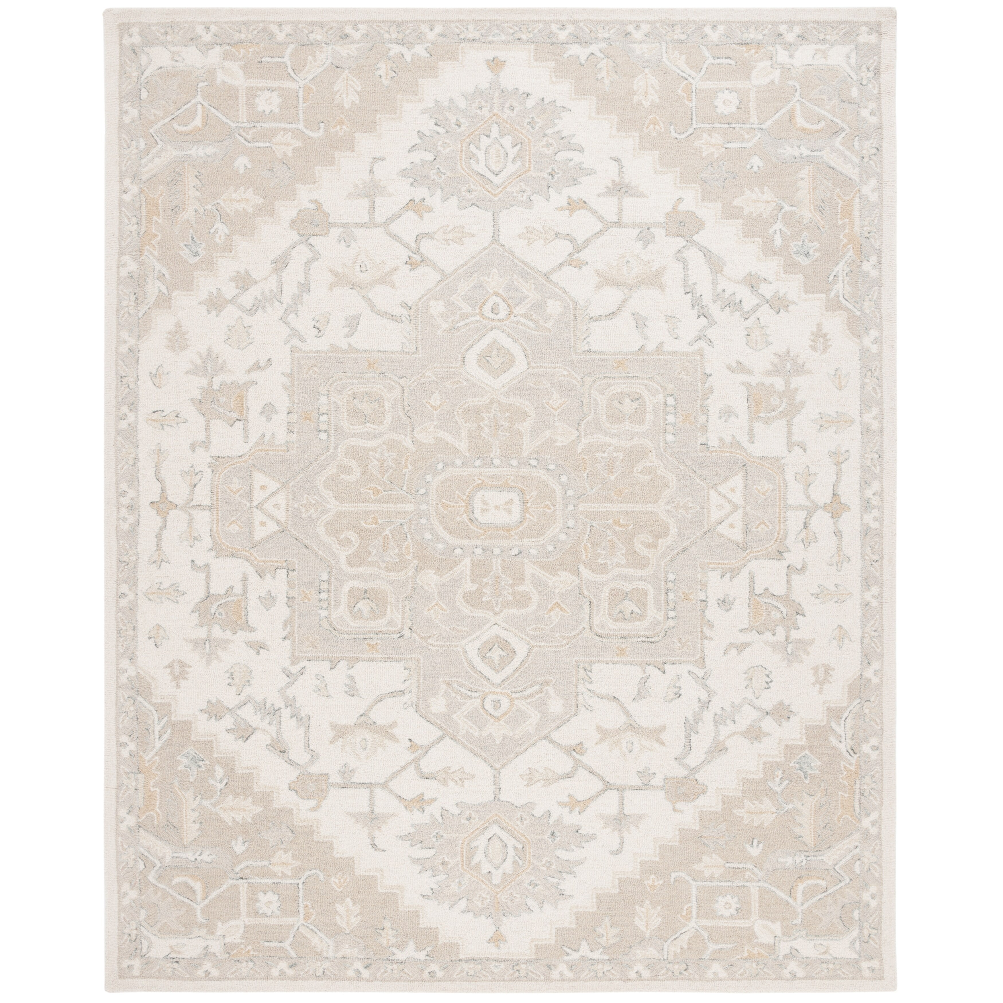 Elegant Cream Wool 9' x 12' Hand-Knotted Area Rug