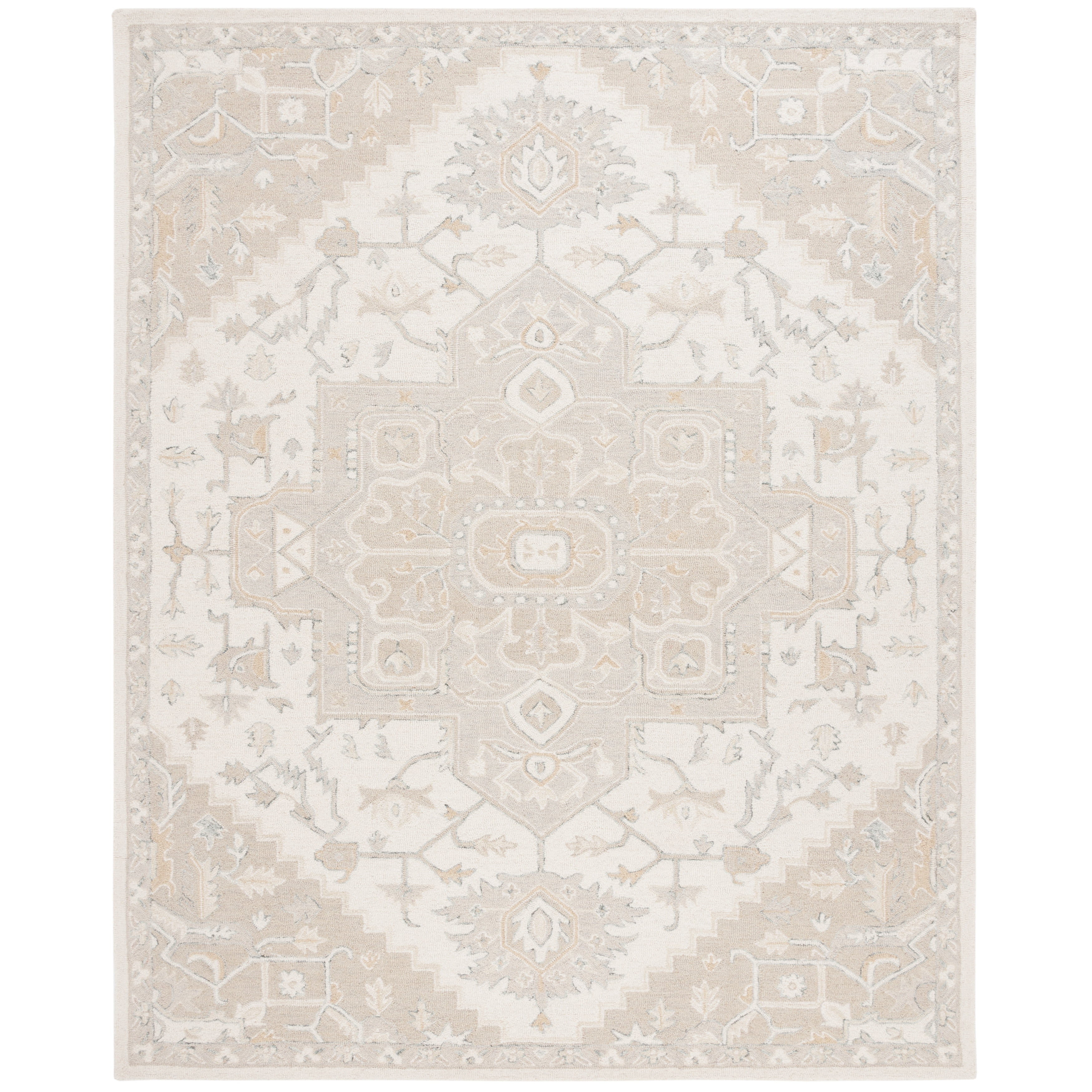 Elegant Cream Wool 9' x 12' Hand-Knotted Area Rug
