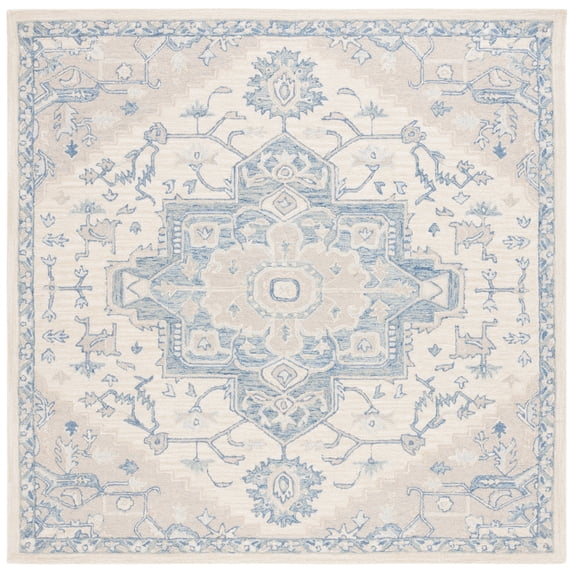 Safavieh Lauren Ralph Lauren Handmade Gunnhild Wool Rug Ivory/Blue 7' x 7' Square 6' Square Indoor Blue Square Vintage