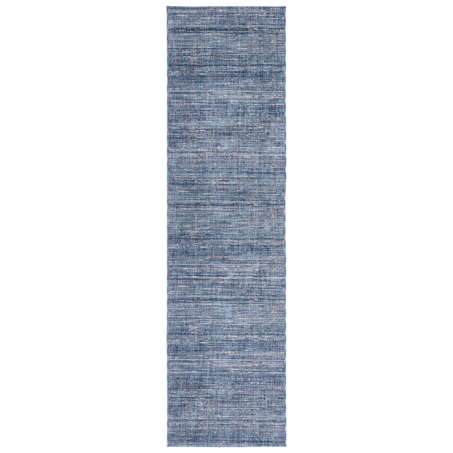 Navy and Beige Striped Synthetic Runner Rug 2'2" x 10'