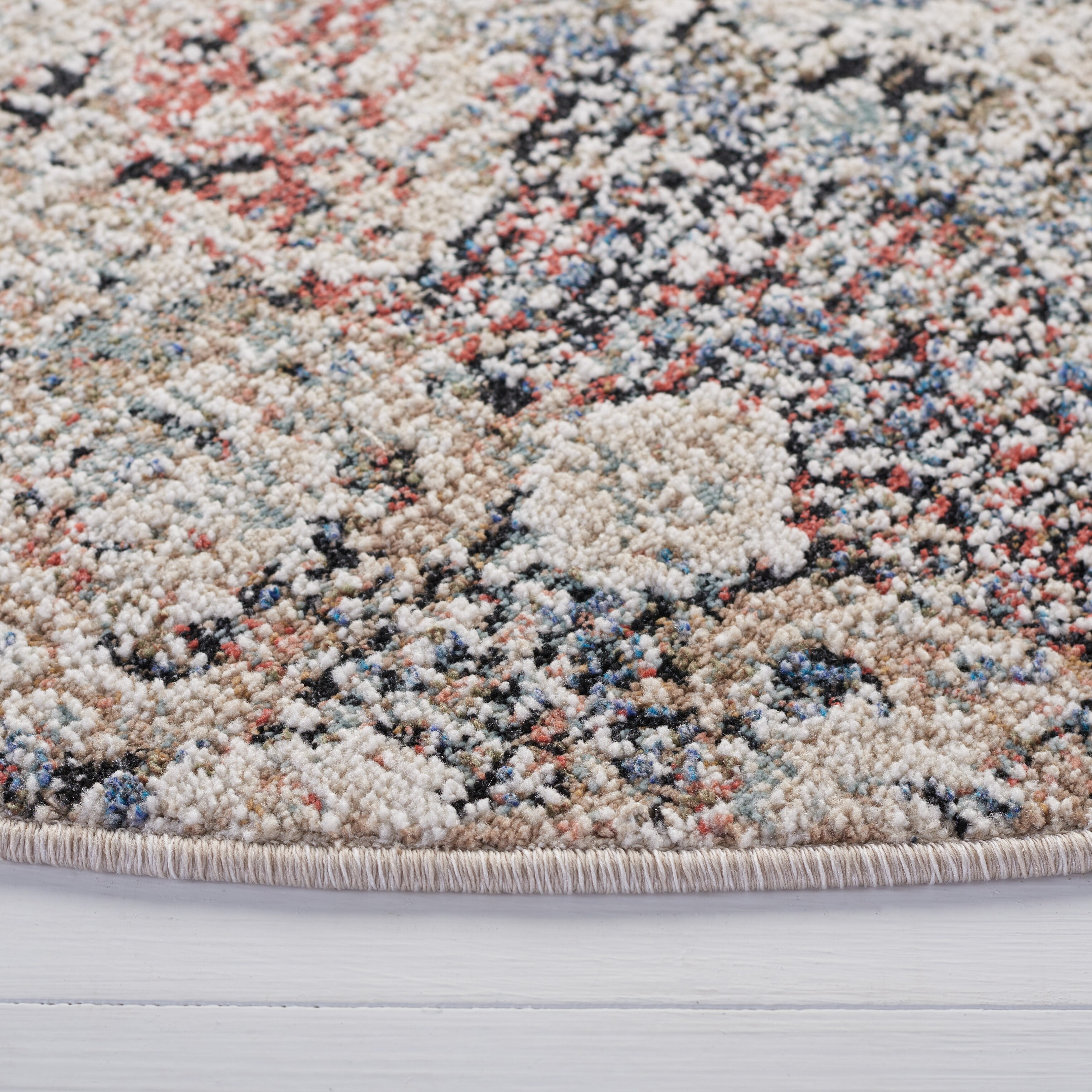 Elegant Ivory & Navy Round Wool-Synthetic Blend Rug, 79"