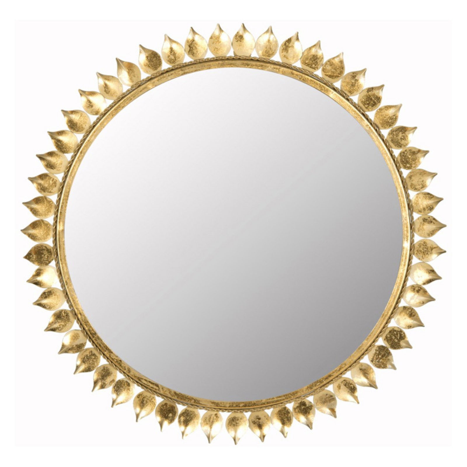26.5" Gold Wood Sunburst Round Wall Mirror