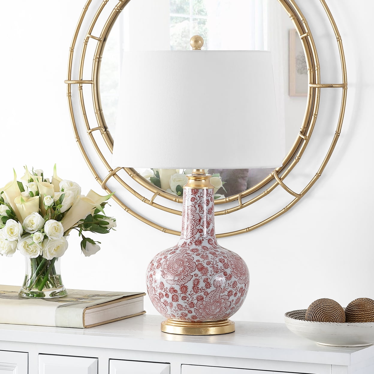 Safavieh Leia 25.5 in. Floral Ceramic Table Lamp, Red