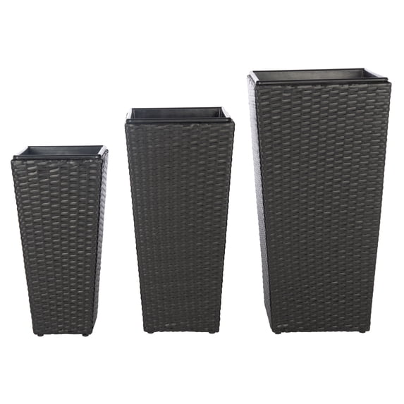 Safavieh Lendson Solid Rattan Patio 3-Piece Flower Pot Set, Black