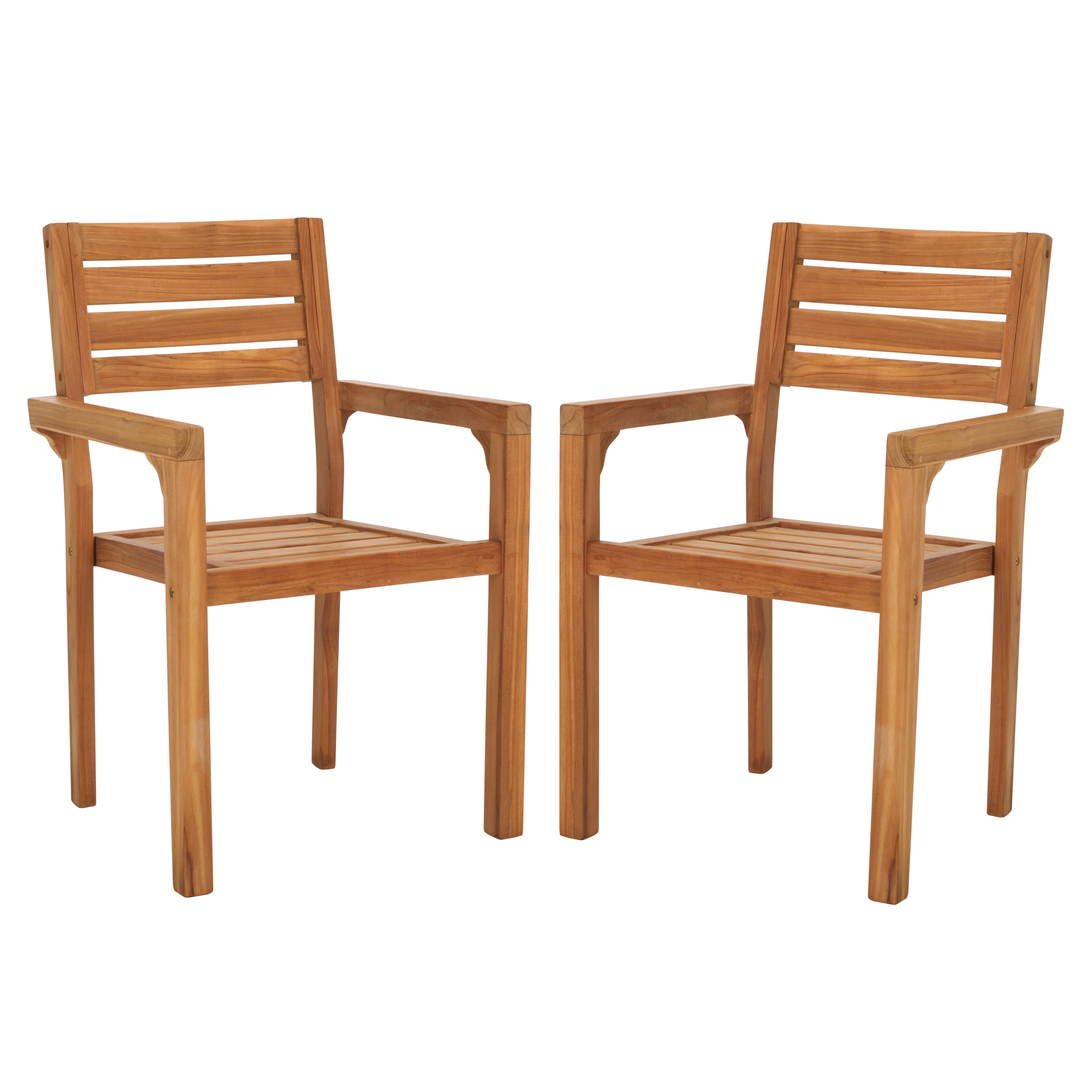 Safavieh Leon Wood Outdoor Dining Arm Chair - Set of 2, Natural
