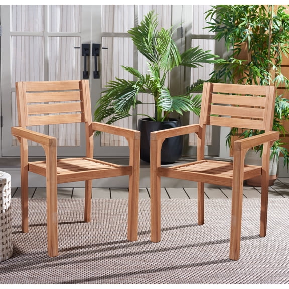 Safavieh Leon Wood Outdoor Dining Arm Chair - Set of 2, Natural