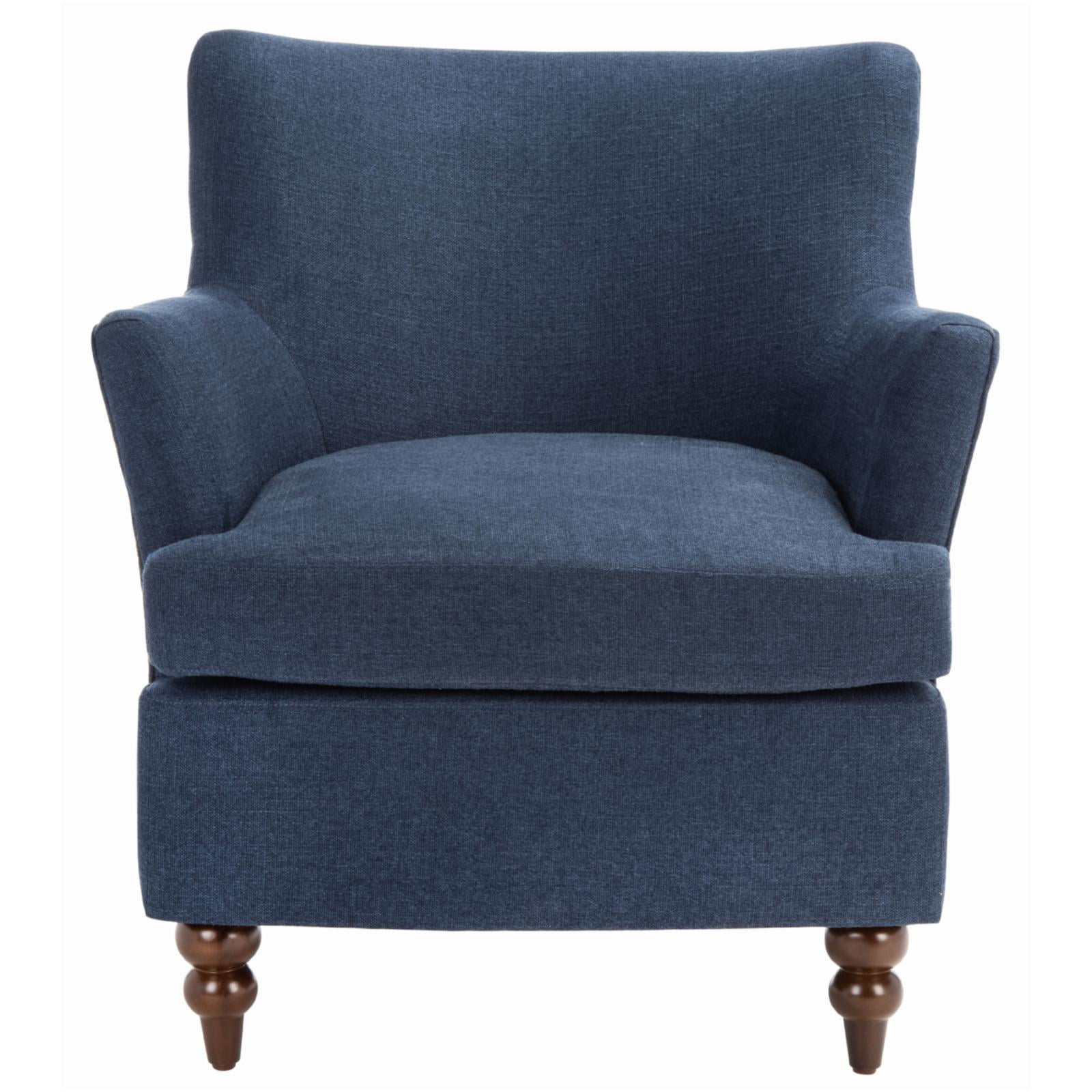 Navy Linen Lawson Accent Chair with Walnut Spindle Legs