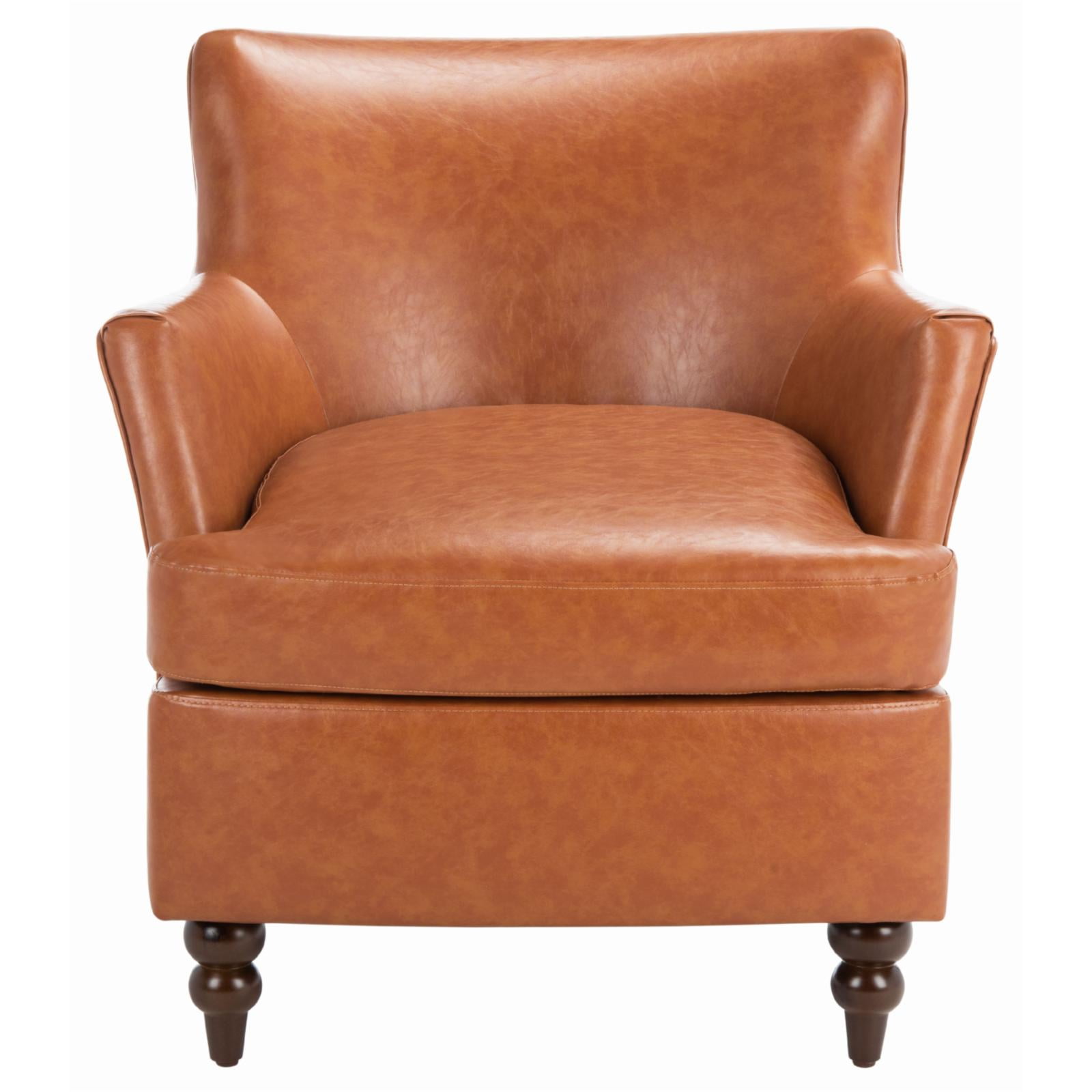Cognac Faux Leather Flared Arm Accent Chair with Walnut Legs