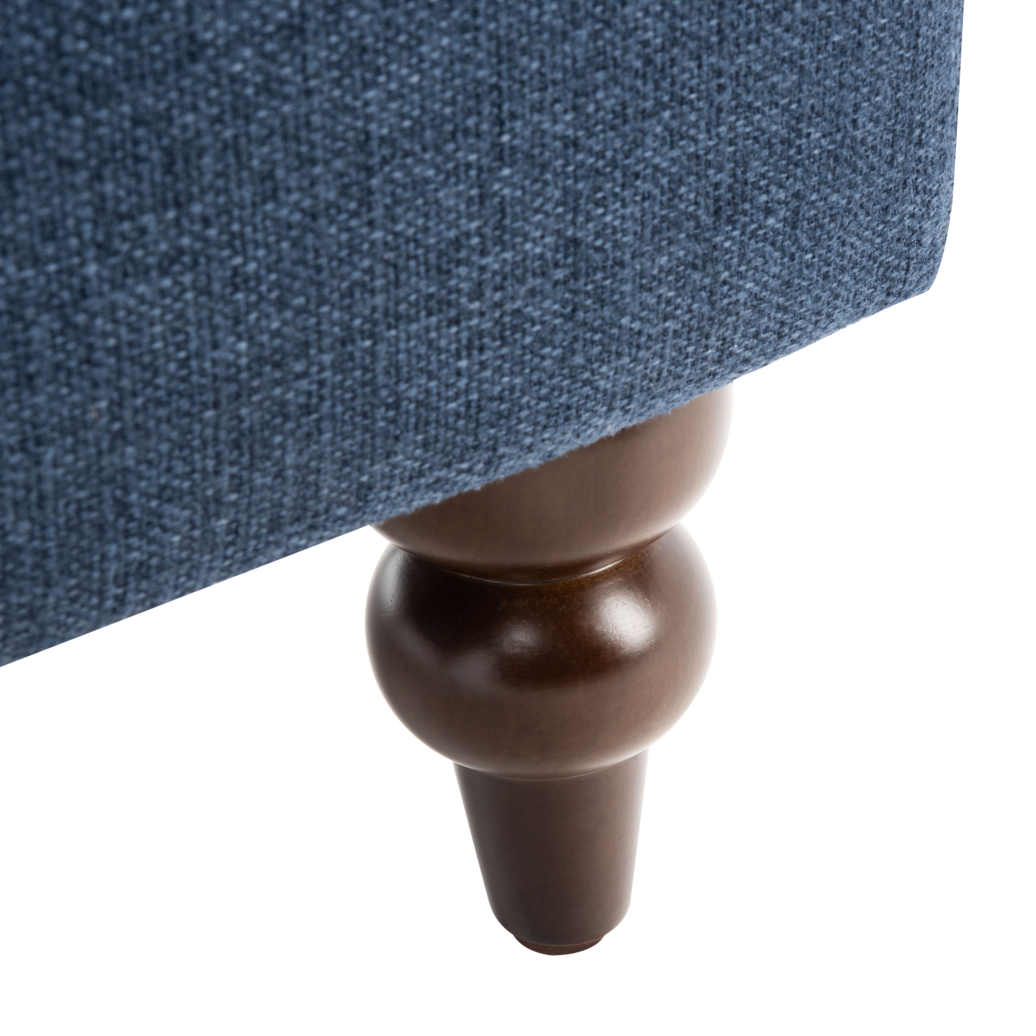 Navy Linen Lawson Accent Chair with Walnut Spindle Legs