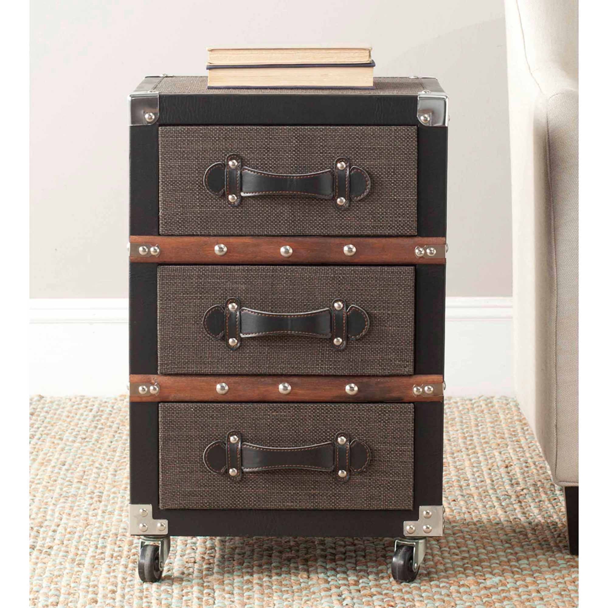 Safavieh Lewis 3-Drawer Rolling Chest, Black/Brown/Silver