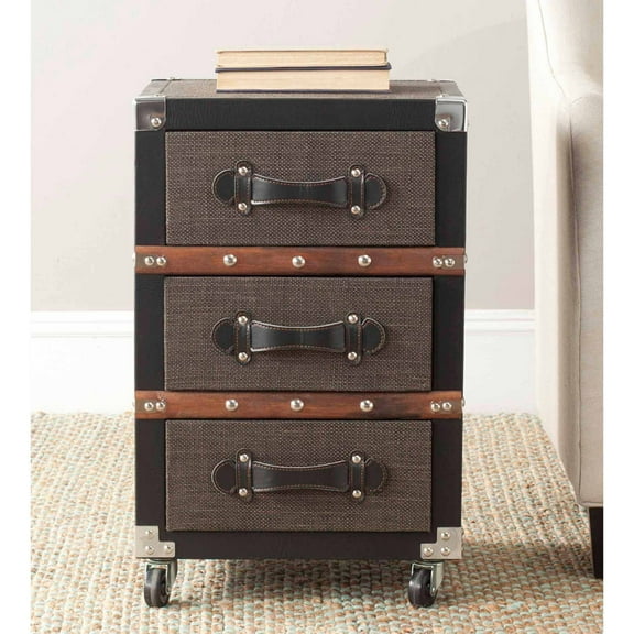 Safavieh Lewis 3-Drawer Rolling Chest, Black/Brown/Silver