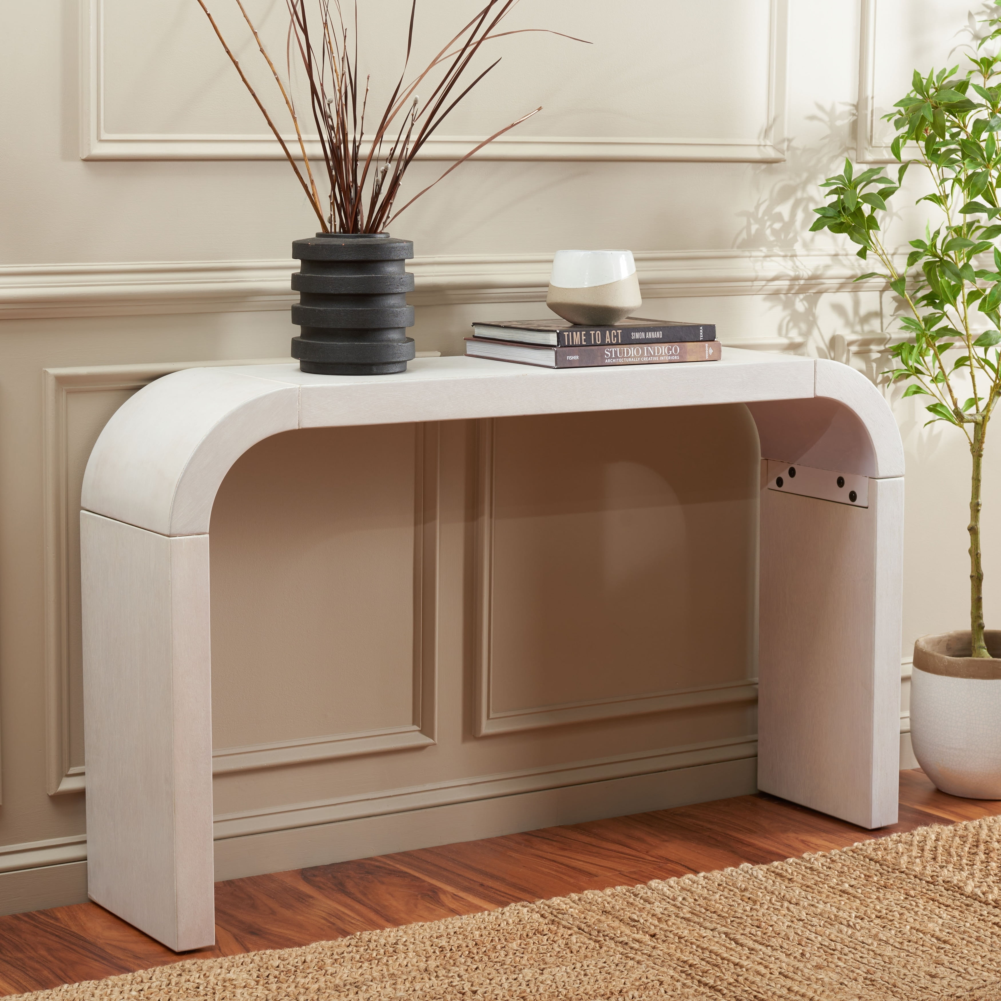 White Washed Minimalist Wood Console Table