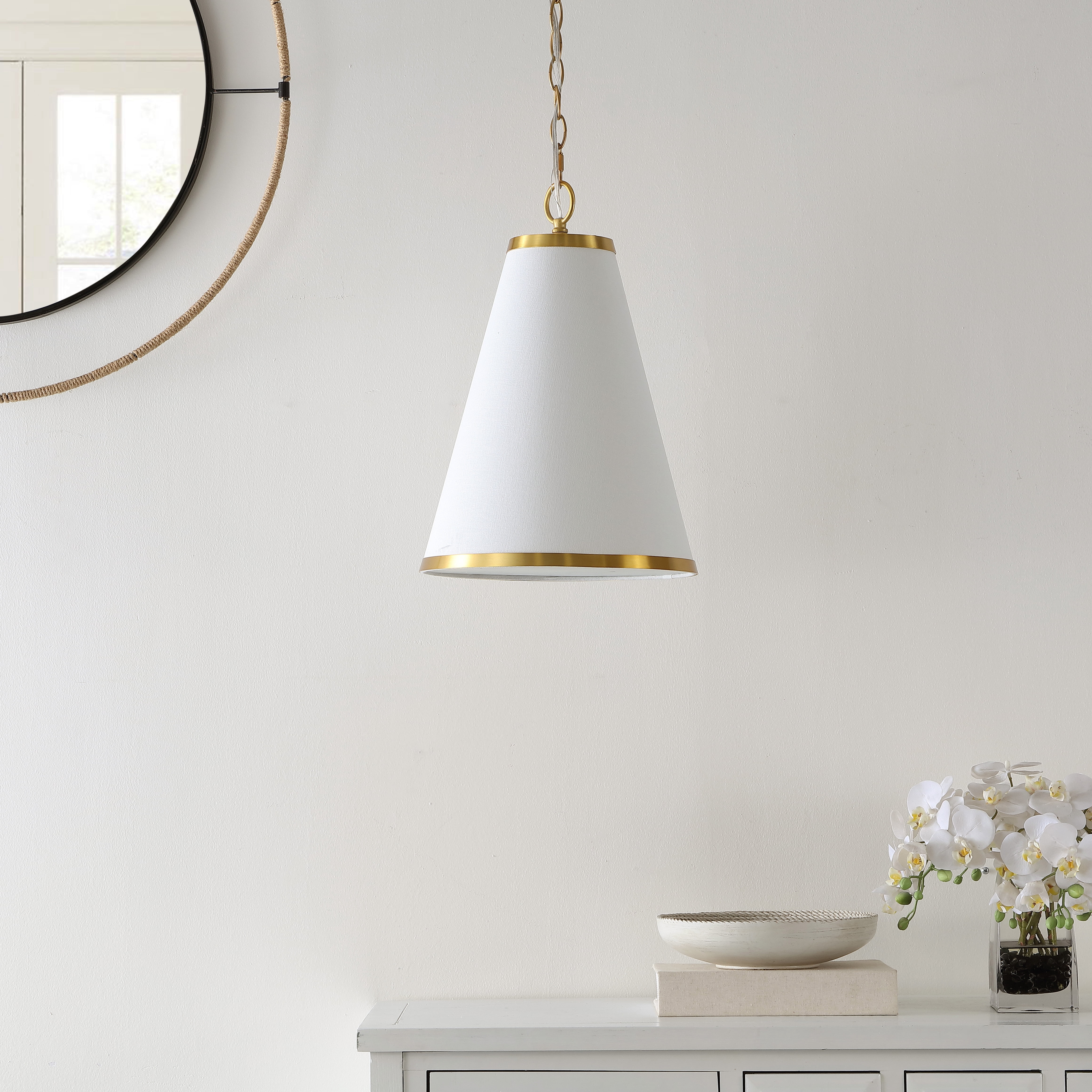 Safavieh Adelais 12" Modern Metal and Fabric Pendant Lights, Off-White