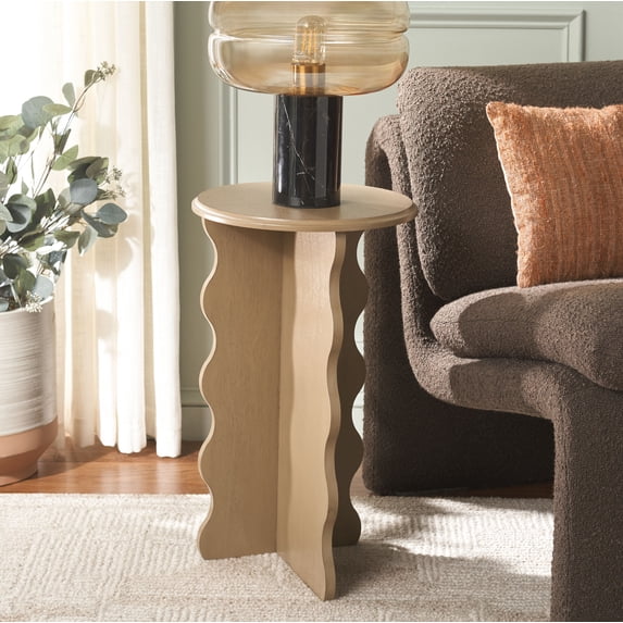 Safavieh Lilith Wavy Modern Wood Round End Table, Desert Brown
