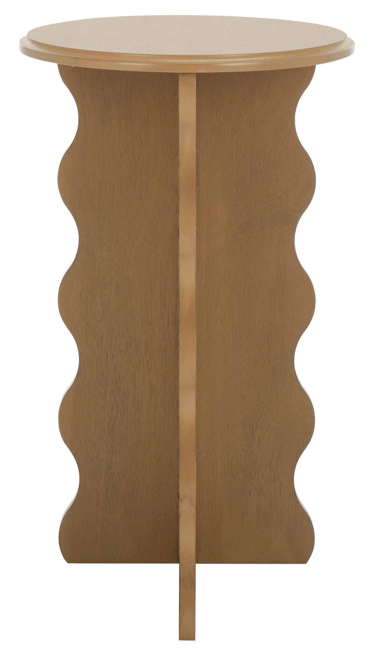 Lilith Desert Brown Wavy Wood Round Accent Table