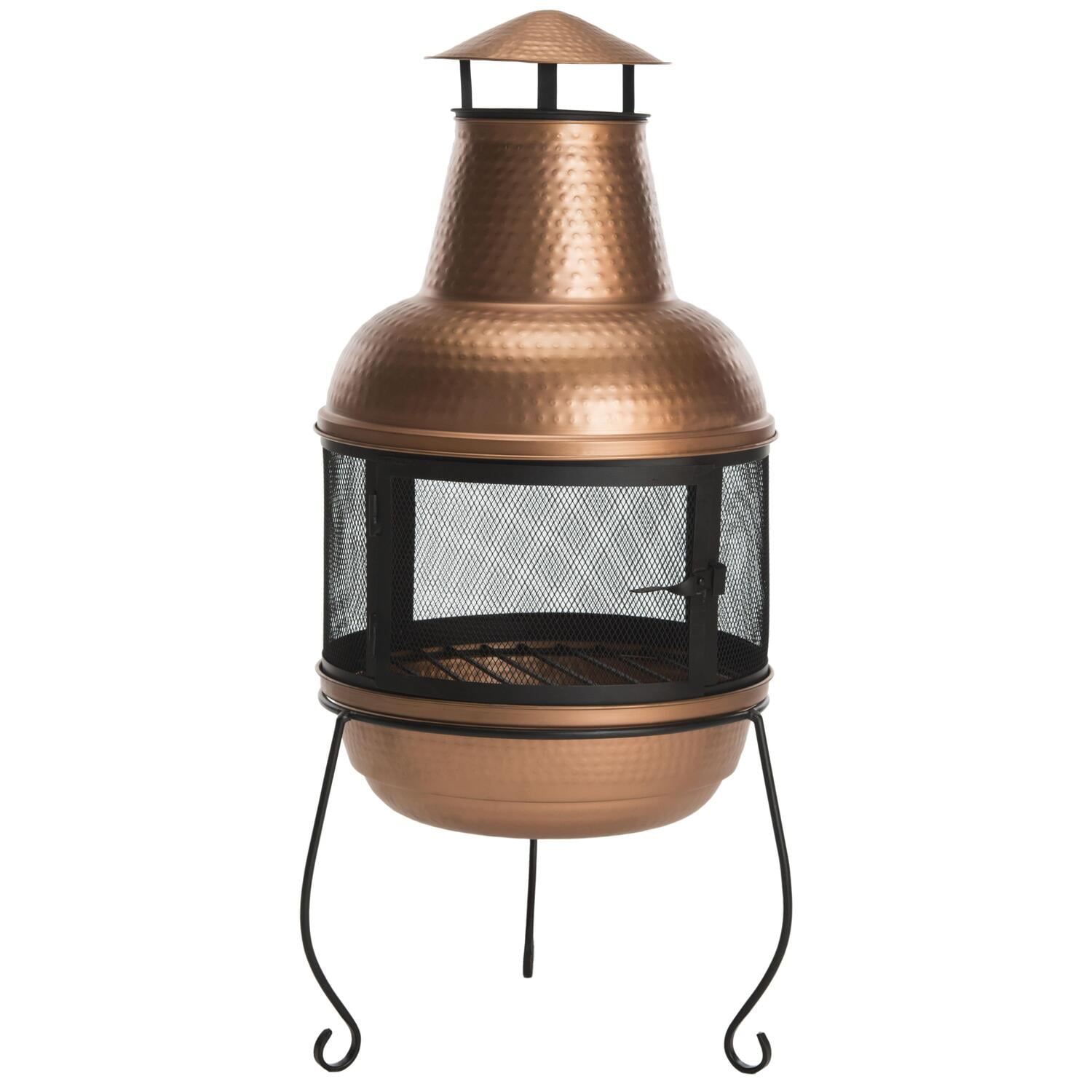 Lima Copper and Black Hammered Iron Wood Burning Chiminea