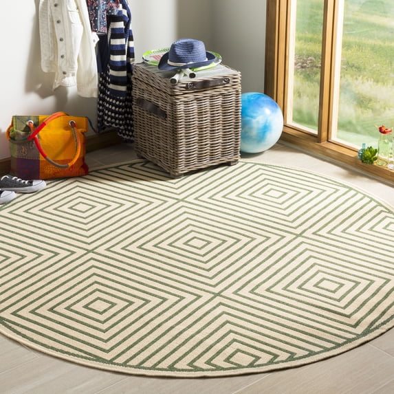 Safavieh Linden Amelia Geometric Indoor/Outdoor Area Rug, Cream/Green, 6'7" x 6'7" Round