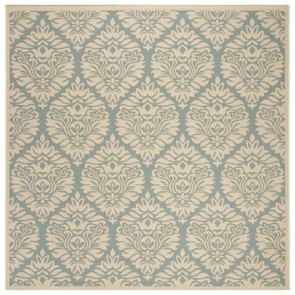 SAFAVIEH Linden Bryony Geometric Indoor/Outdoor Area Rug, Aqua/Cream, 6'7" x 6'7" Square