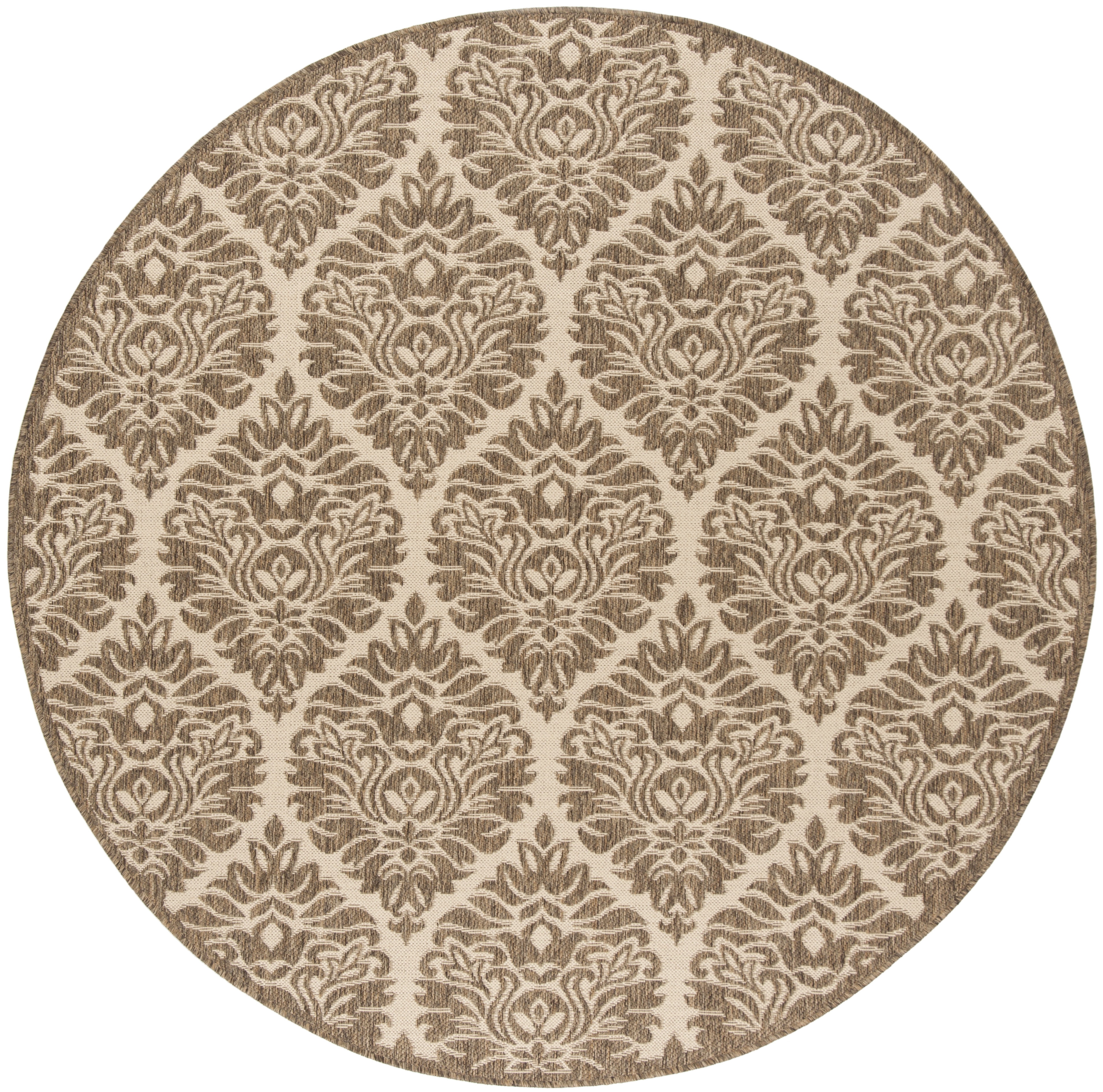 SAFAVIEH Linden Bryony Geometric Indoor/Outdoor Area Rug, Cream/Beige, 6'7" x 6'7" Round