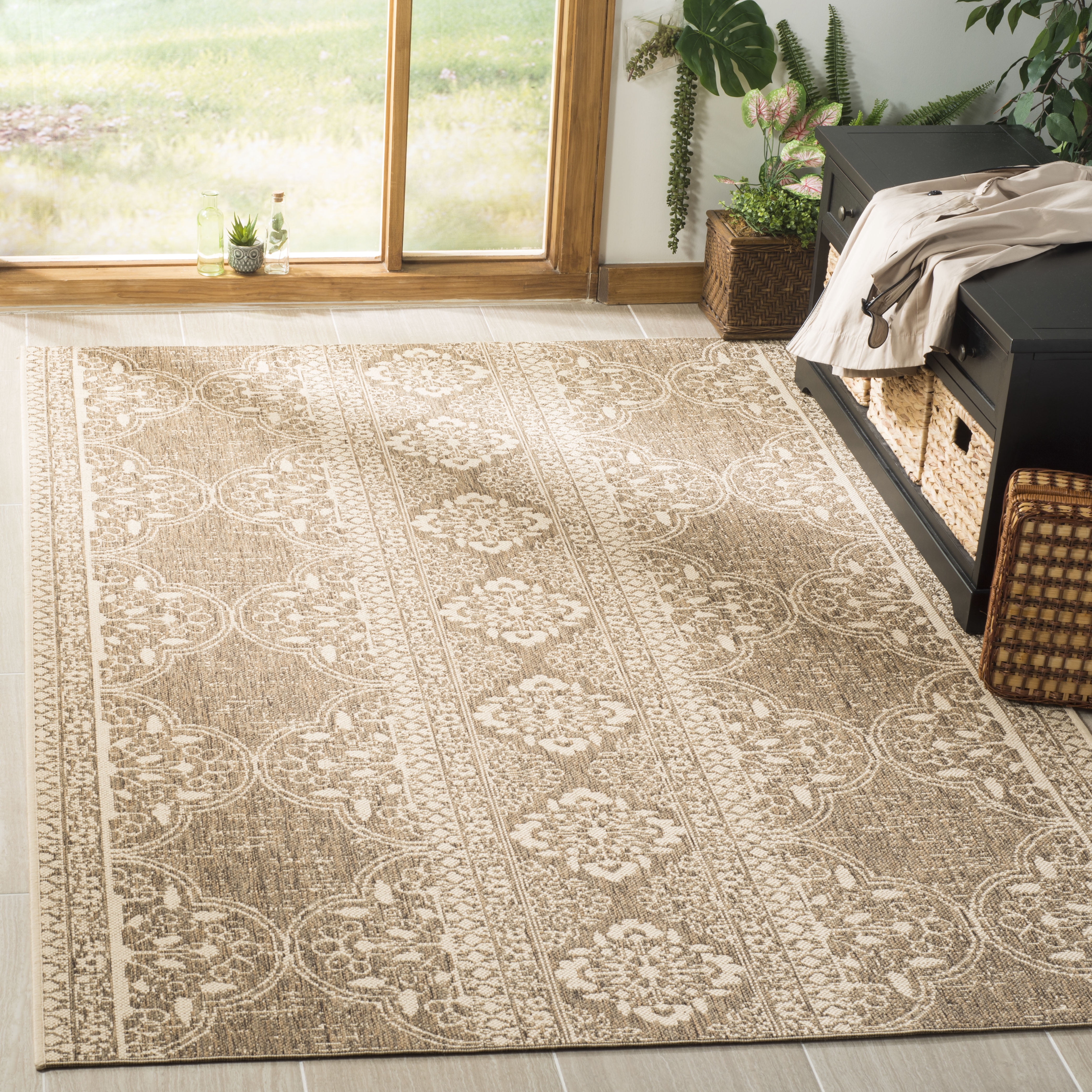 Linden Square Cream & Beige Geometric Flatweave Area Rug