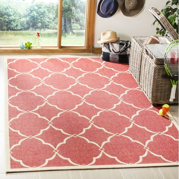 Safavieh Linden Ognena Geometric Indoor/Outdoor Area Rug, Red/Creme, 6'7" x 6'7" Square
