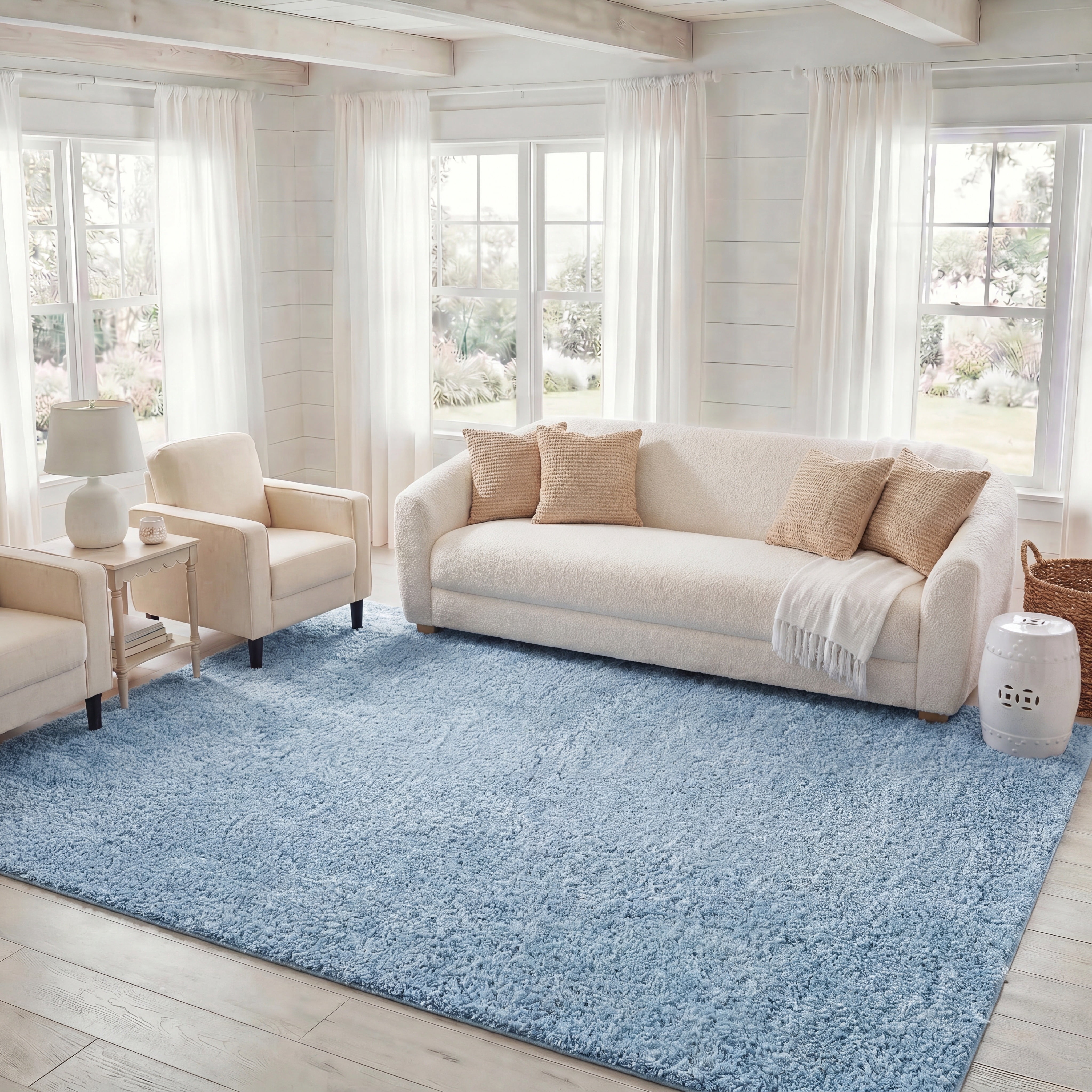 Safavieh Lindsay Deborah Solid Polyester Shag Area Rug, Aqua, 10' x 14'