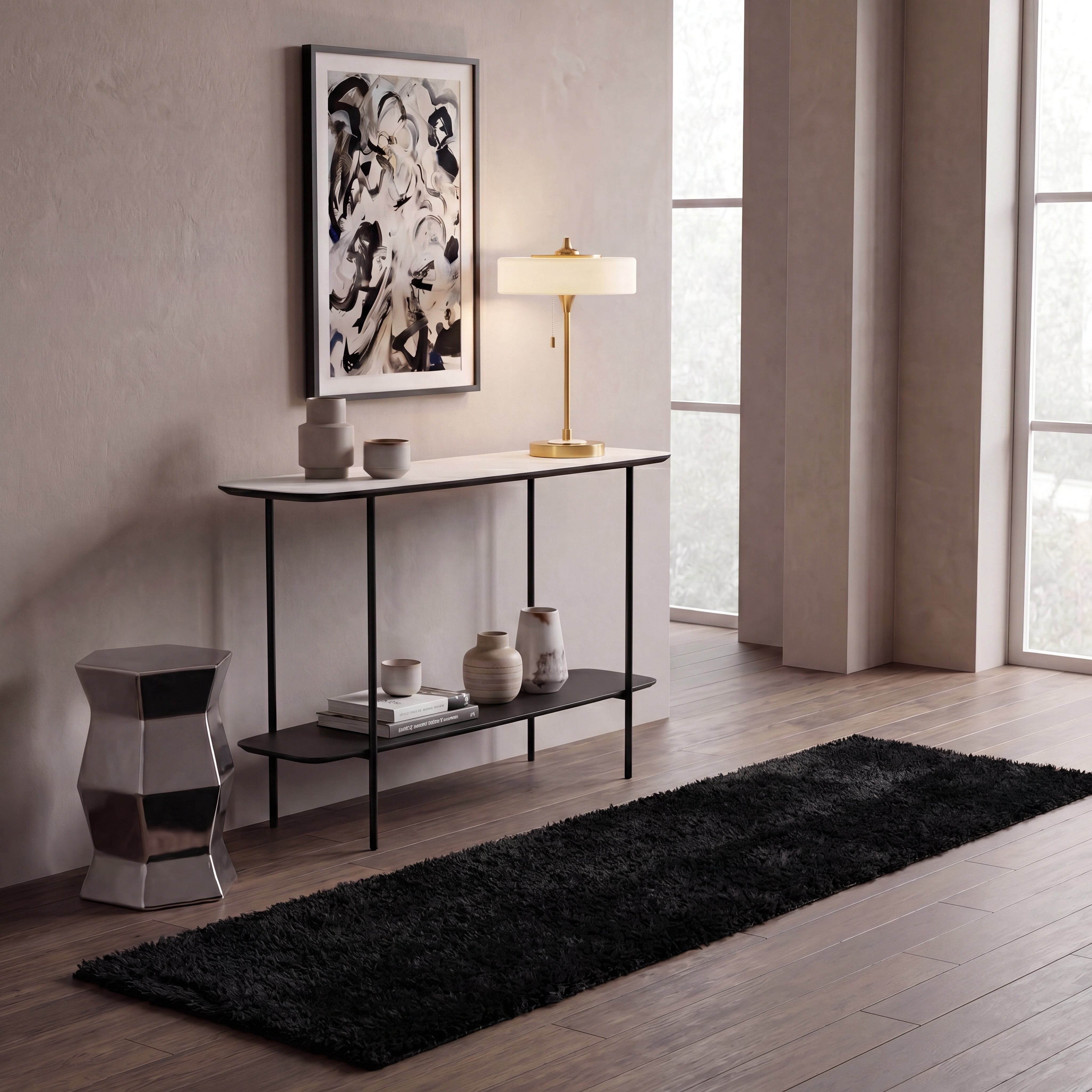 Safavieh Lindsay Deborah Solid Polyester Shag Runner Rug, Black, 2'2" x 9'