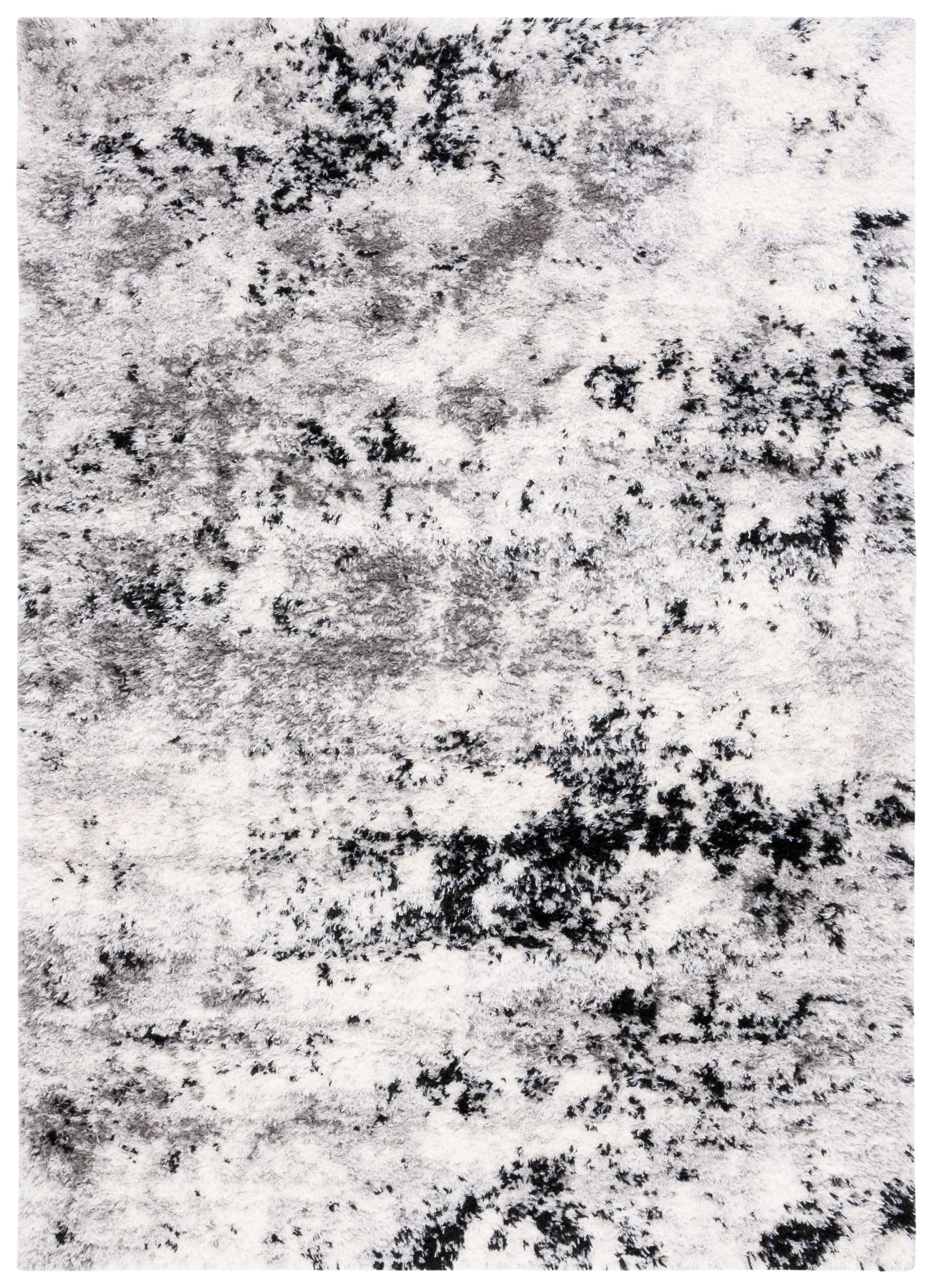 Lindsay 5'3" x 7'6" Grey/Black Ivory Abstract Shag Rug