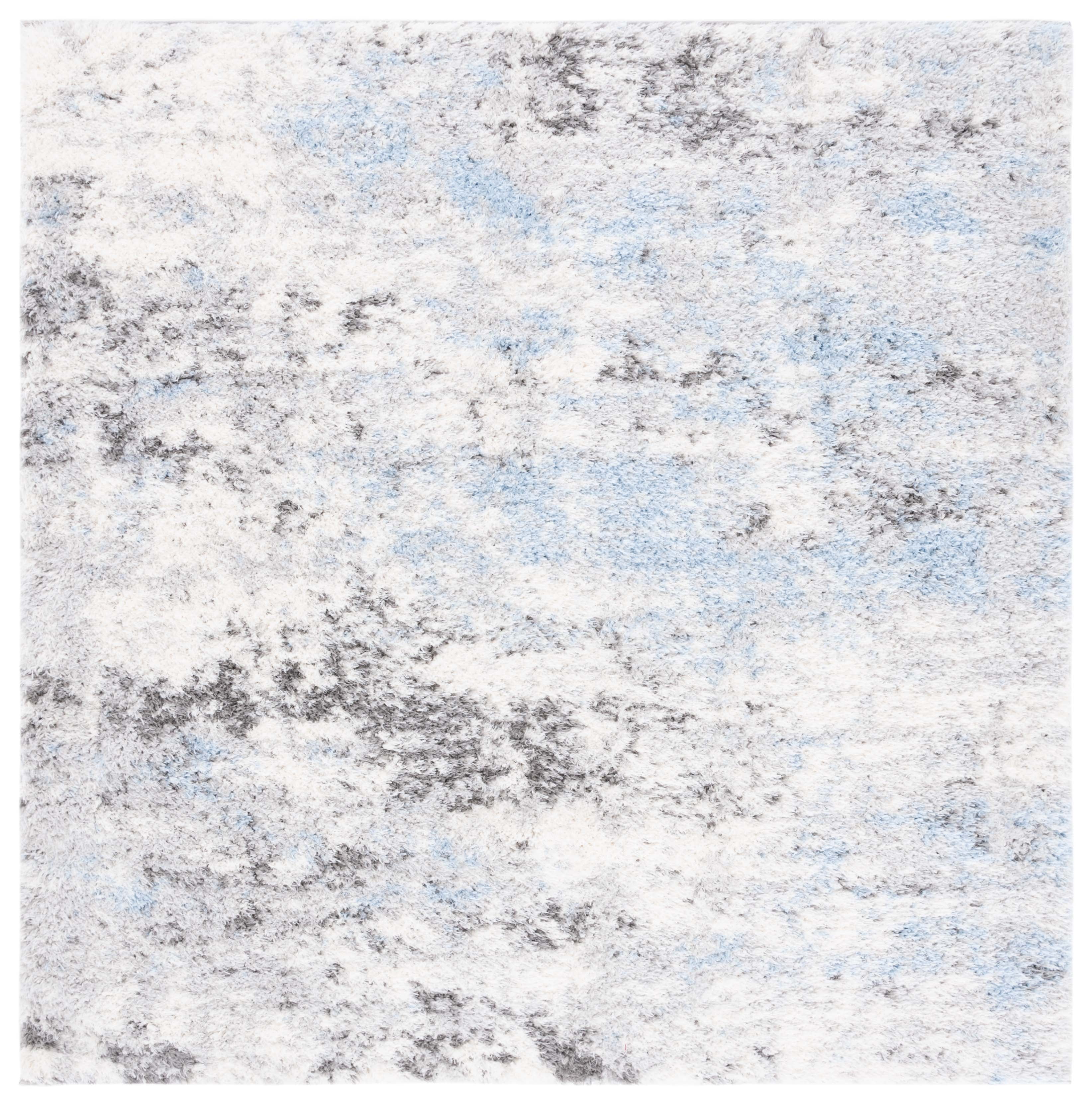 Grey and Cream Square Synthetic Shag Area Rug, 6'7" x 6'7"