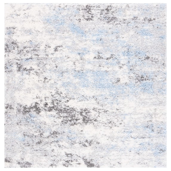 SAFAVIEH Lindsay Edna Distressed Polyester Shag Area Rug, Grey/Blue Ivory, 6'7" x 6'7" Square