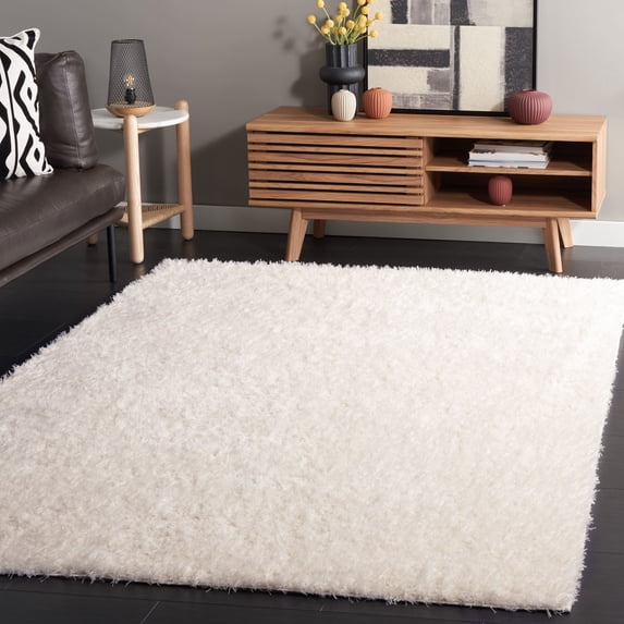 SAFAVIEH Lindsay Deborah Solid Polyester Shag Area Rug, Beige, 4' x 6'